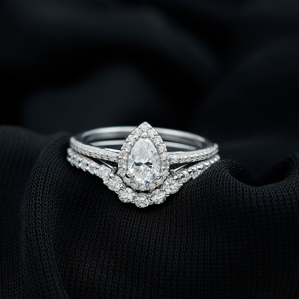 1.50 CT Certified Moissanite Designer Teardrop Ring Set