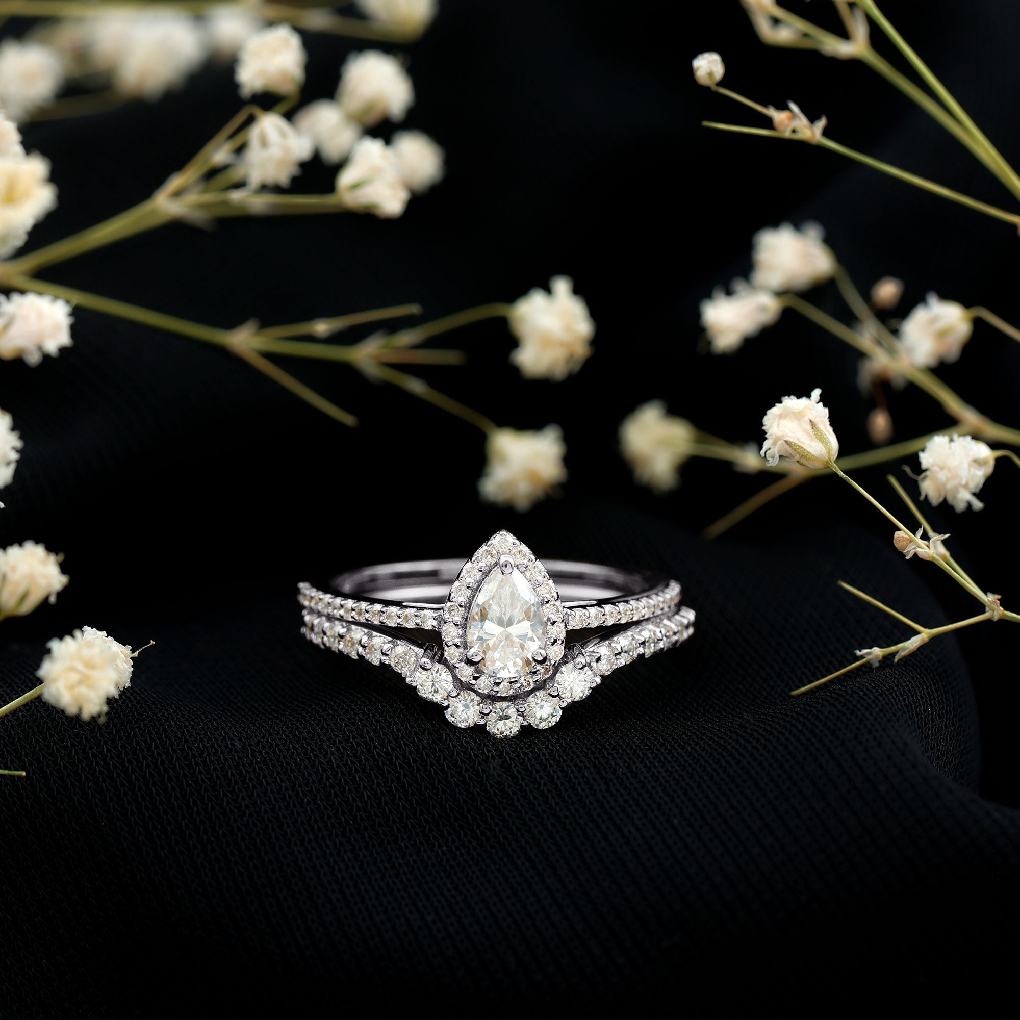 1.50 CT Certified Moissanite Designer Teardrop Ring Set