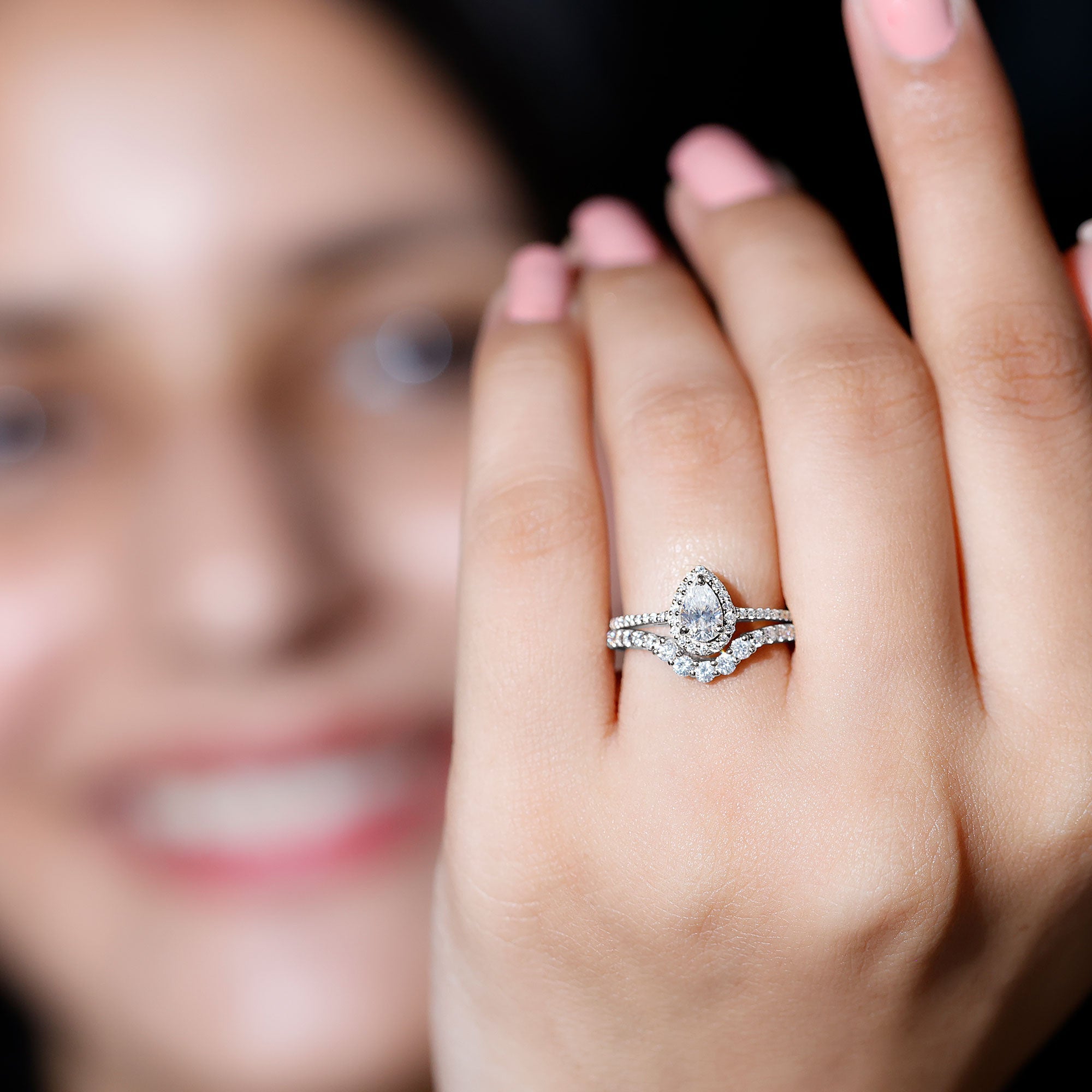 1.50 CT Certified Moissanite Designer Teardrop Ring Set