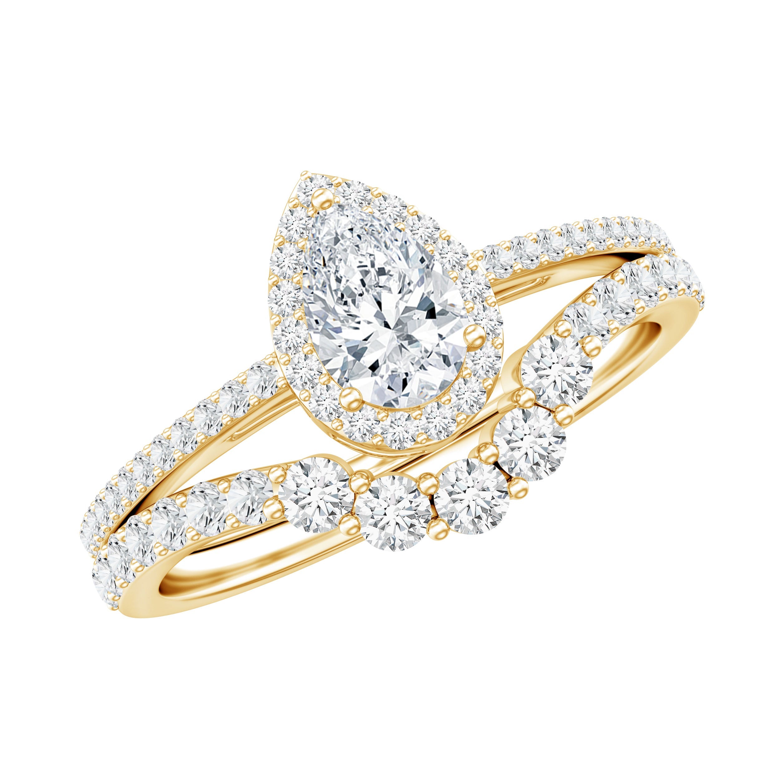 1.50 CT Certified Moissanite Designer Teardrop Ring Set
