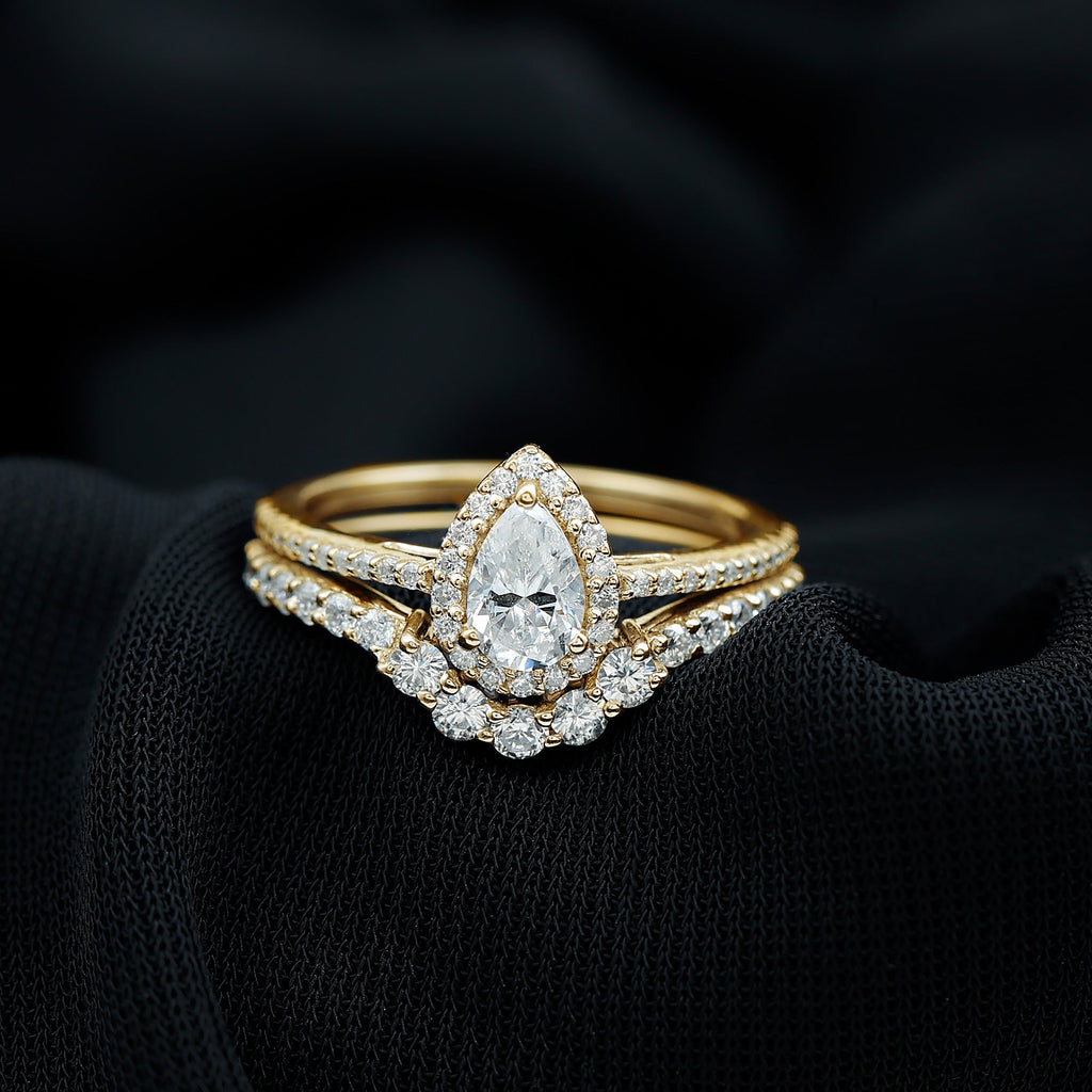 1.50 CT Certified Moissanite Designer Teardrop Ring Set