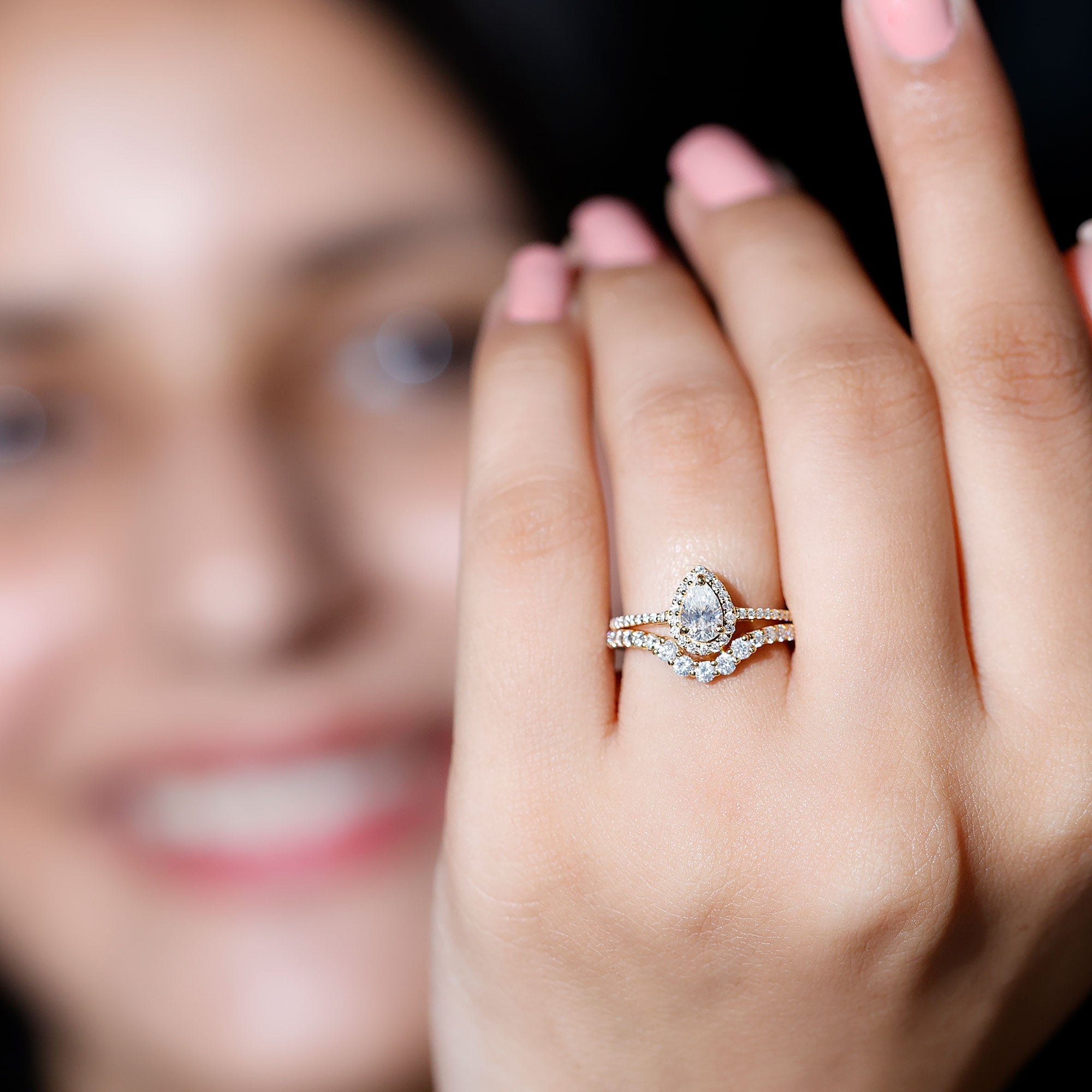 1.50 CT Certified Moissanite Designer Teardrop Ring Set