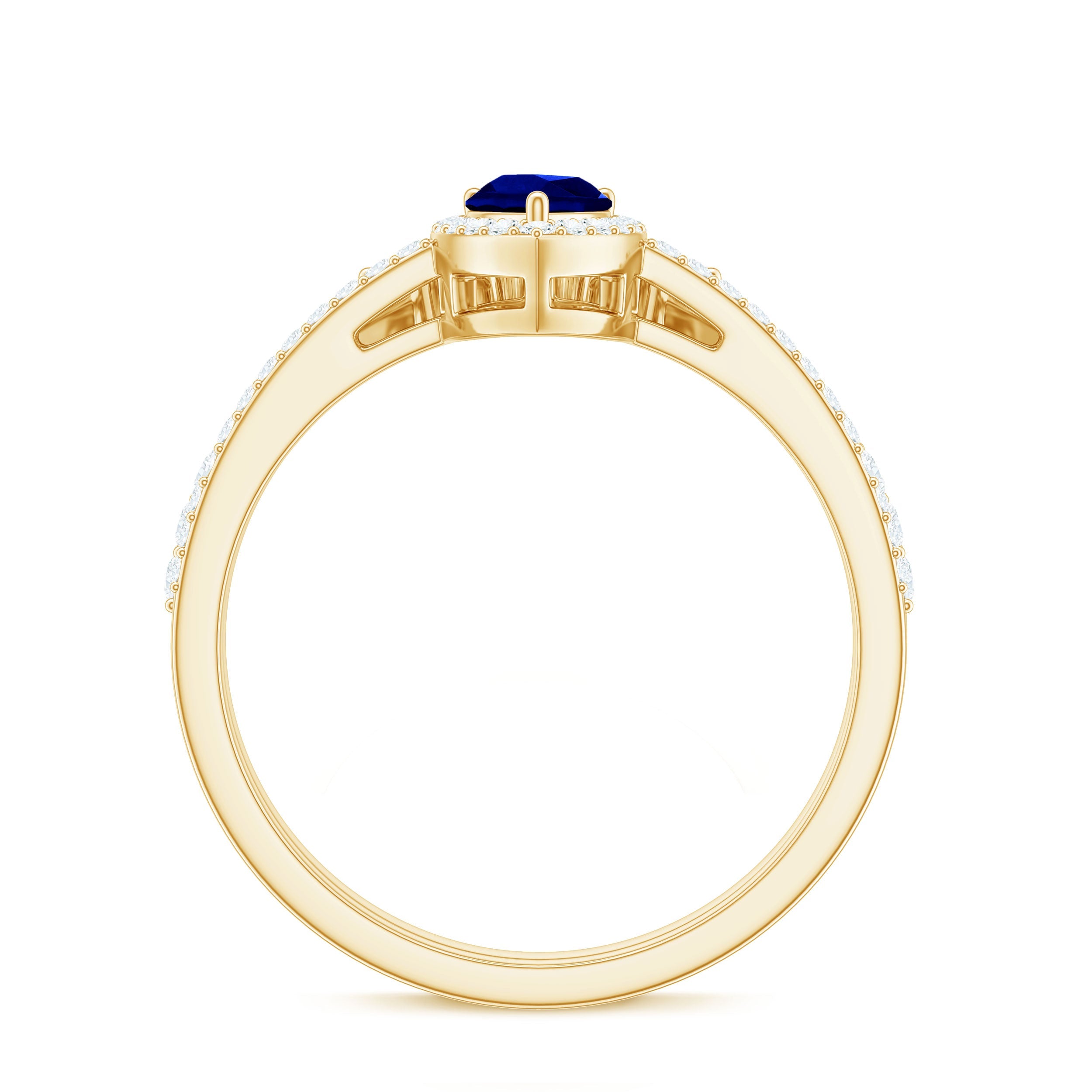 Certified Pear Cut Lab Created Blue Sapphire Designer Wedding Rings Set with Diamond
