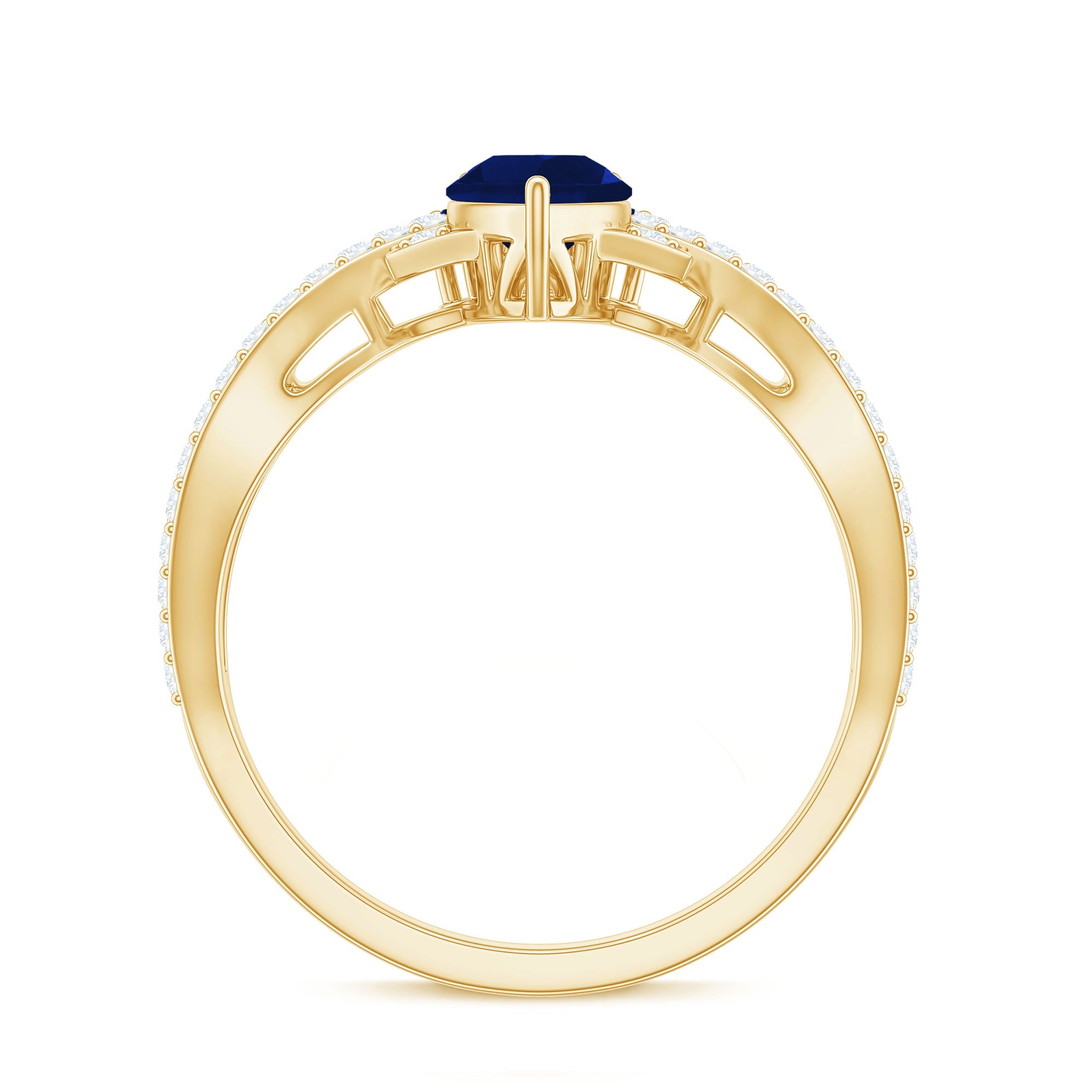 Pear Cut Blue Sapphire and Diamond Crossover Engagement Ring