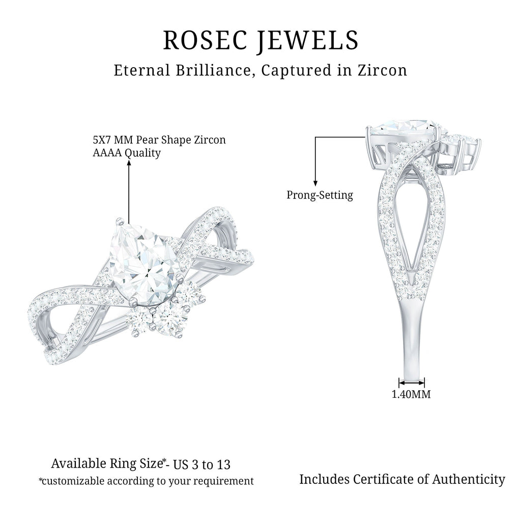 2 CT Pear Cut Cubic Zirconia Crossover Engagement Ring