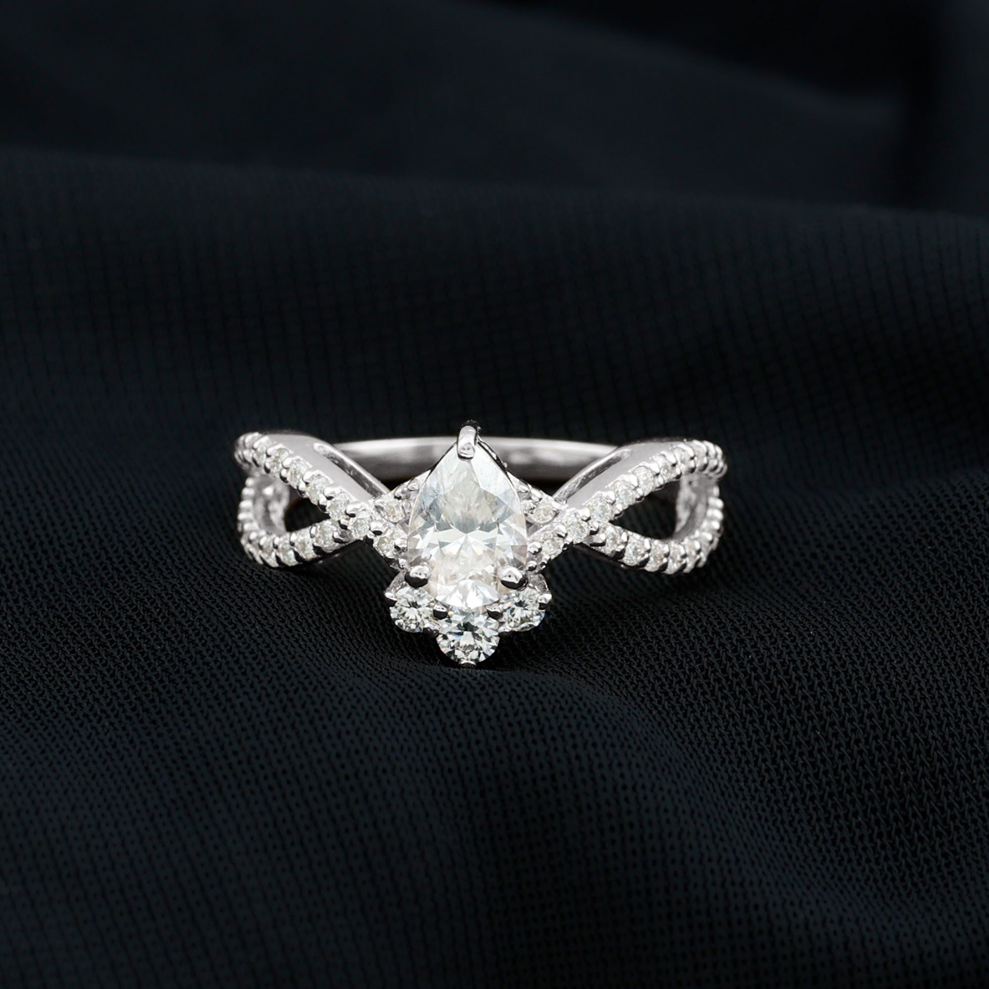 2 CT Pear Cut Cubic Zirconia Crossover Engagement Ring