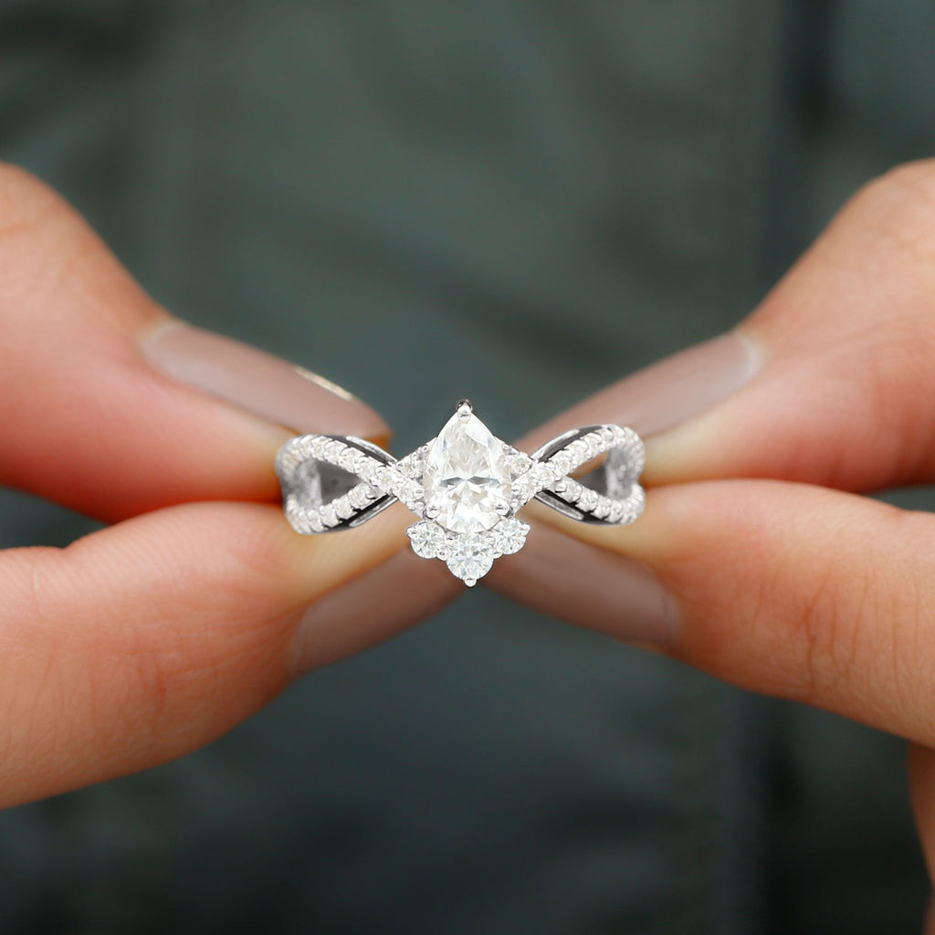 2 CT Pear Cut Cubic Zirconia Crossover Engagement Ring