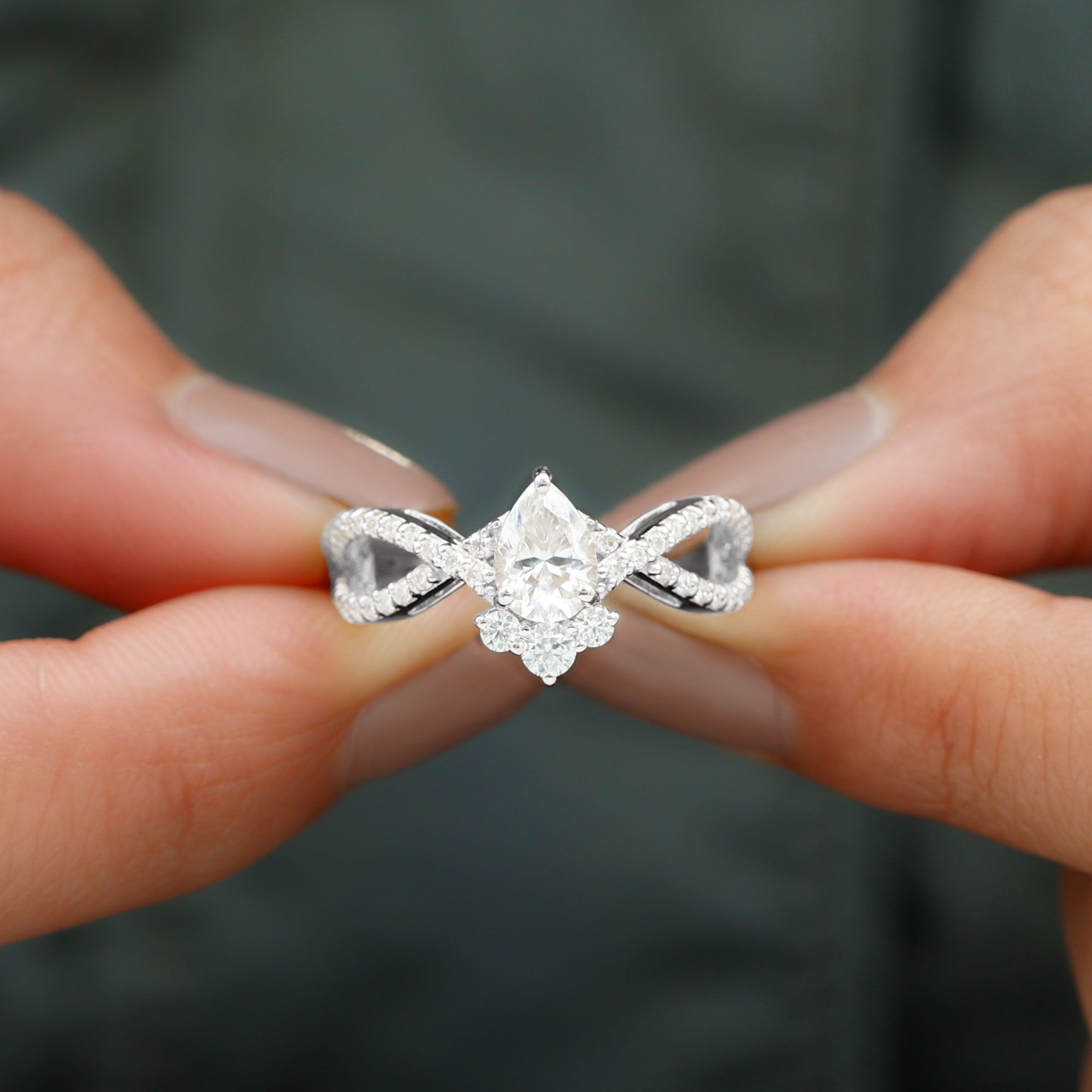 2 CT Pear Cut Cubic Zirconia Crossover Engagement Ring