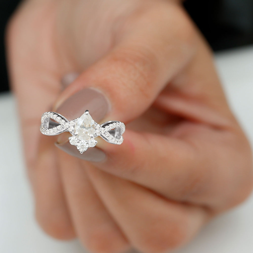 2 CT Pear Cut Cubic Zirconia Crossover Engagement Ring