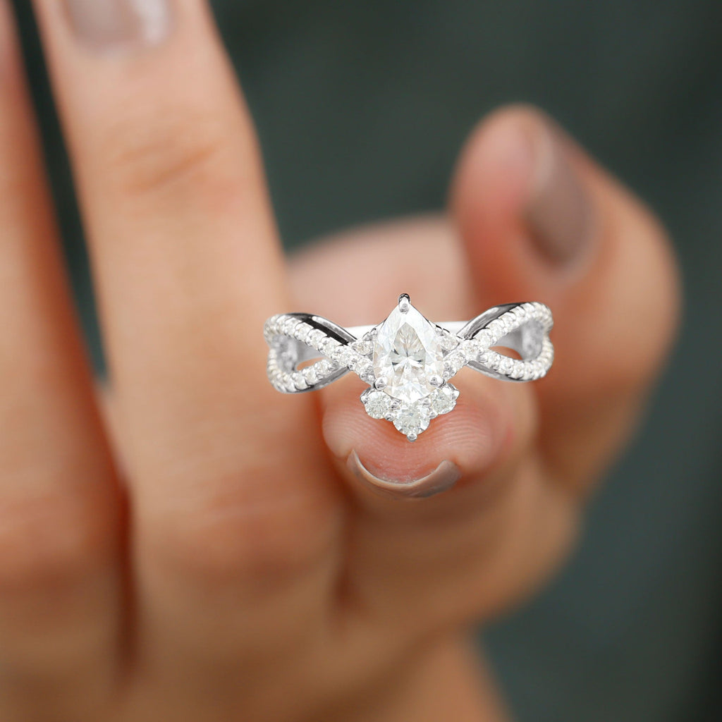 2 CT Pear Cut Cubic Zirconia Crossover Engagement Ring