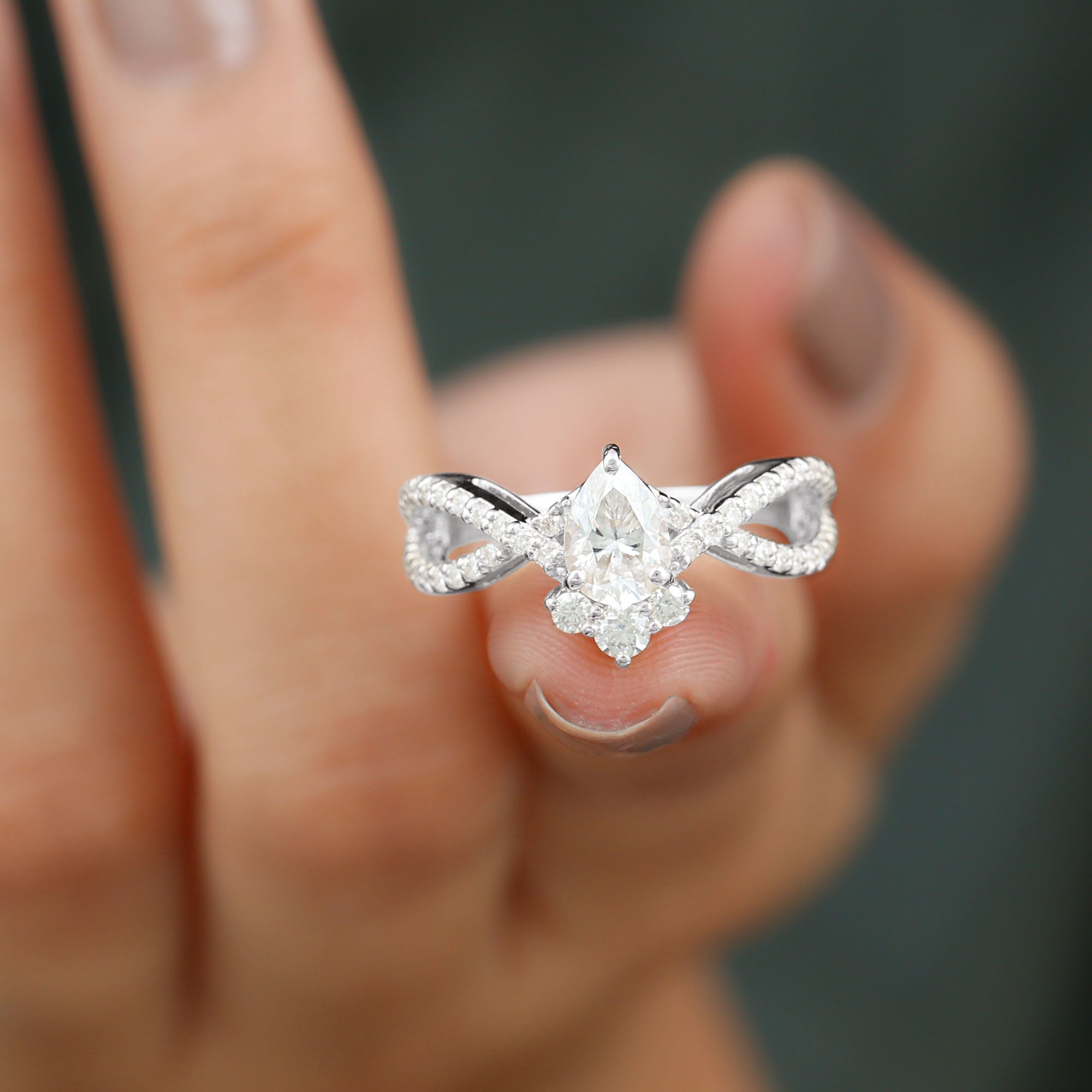 2 CT Pear Cut Cubic Zirconia Crossover Engagement Ring