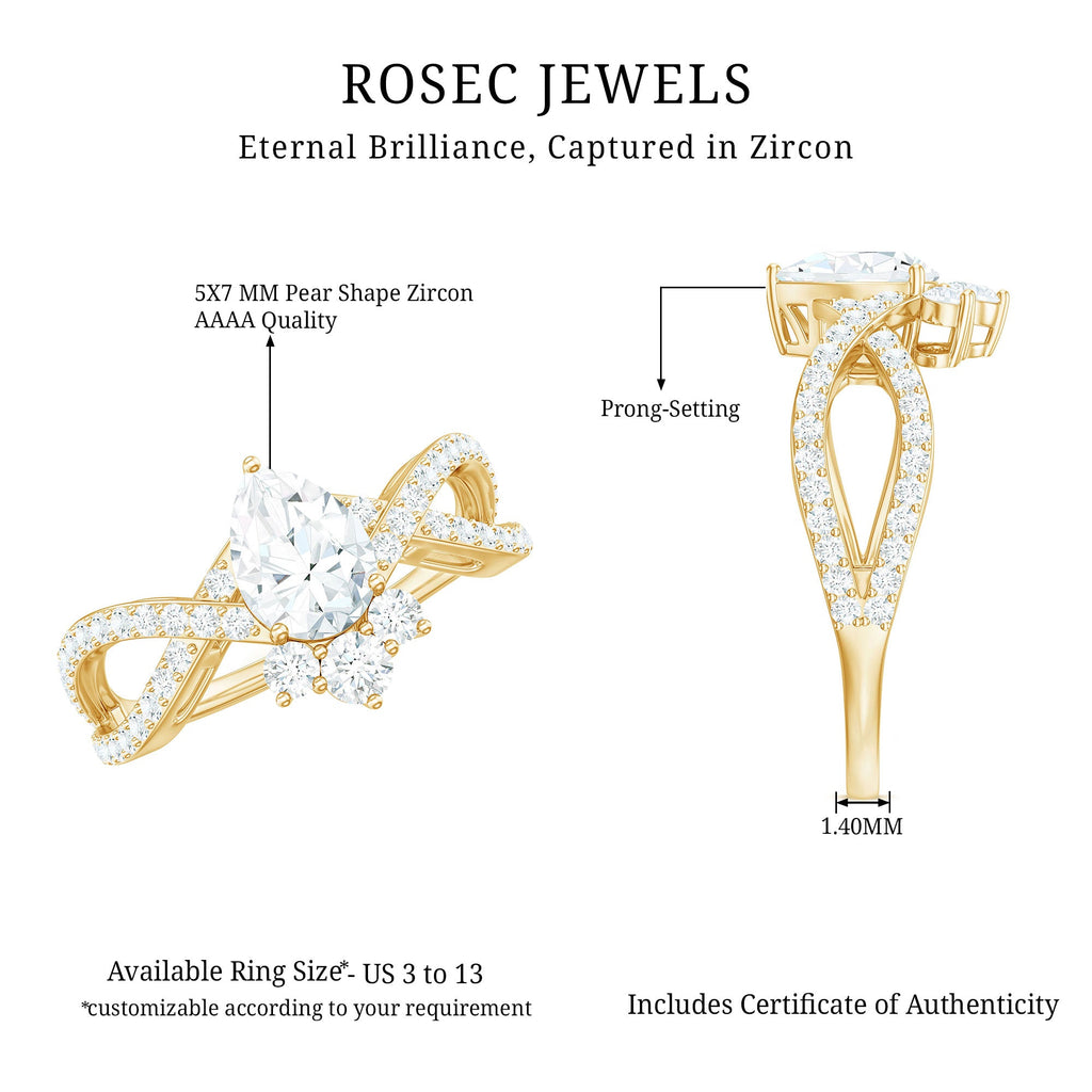 2 CT Pear Cut Cubic Zirconia Crossover Engagement Ring