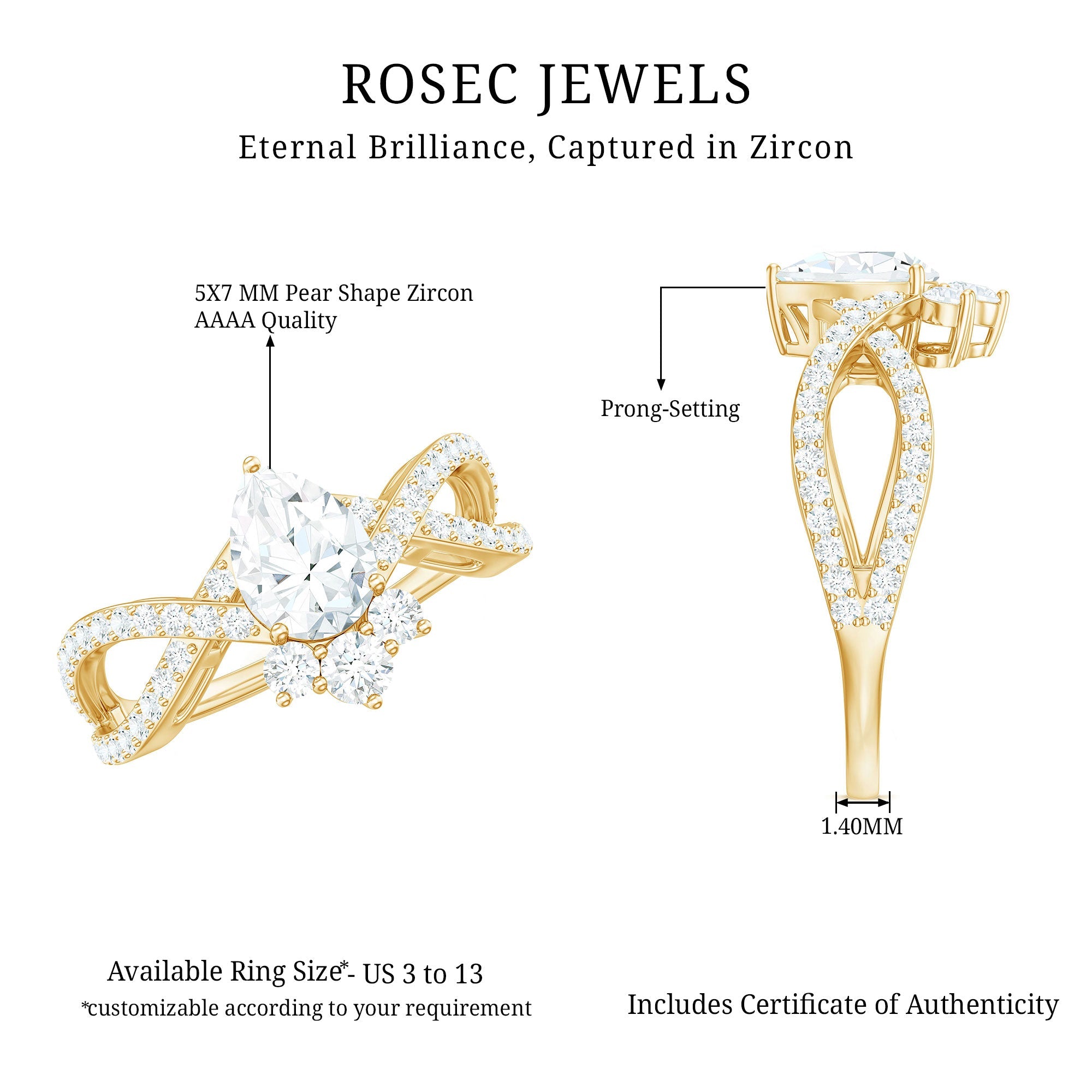 2 CT Pear Cut Cubic Zirconia Crossover Engagement Ring