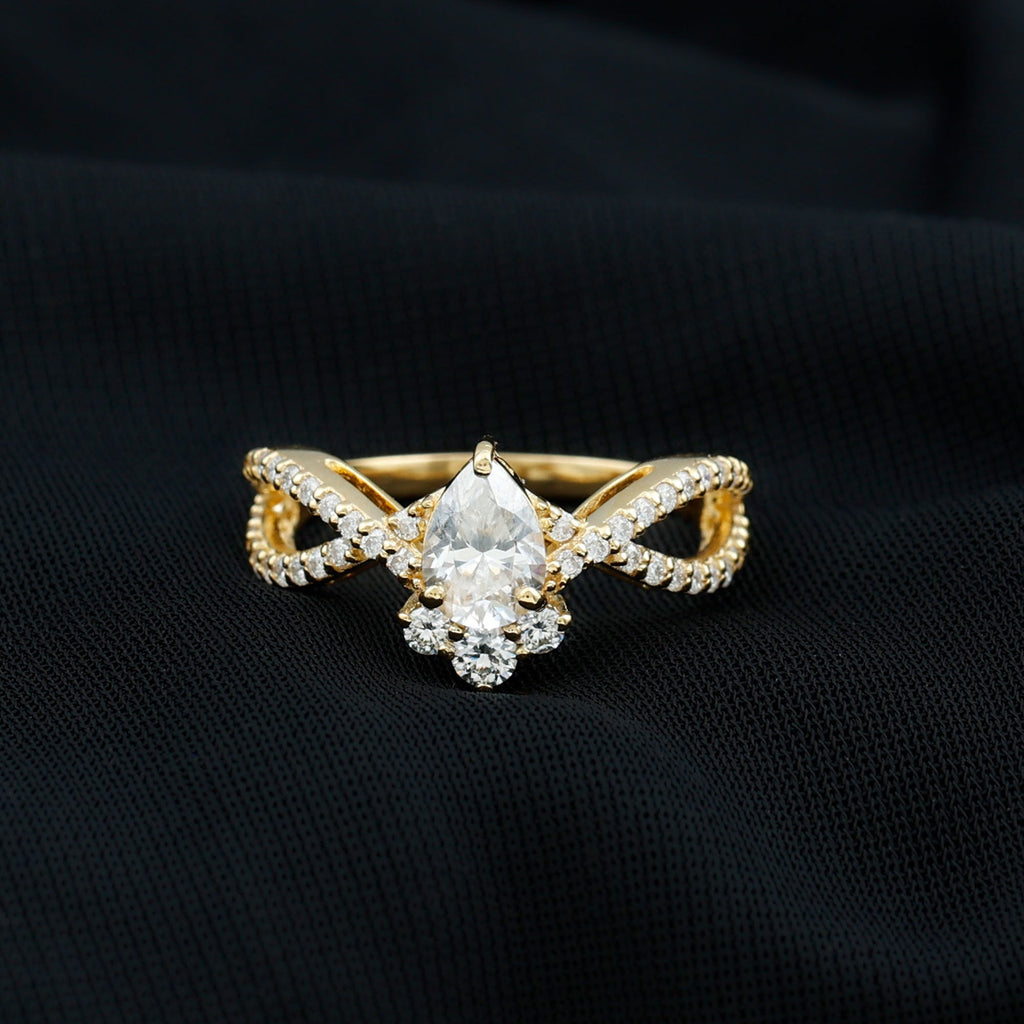 2 CT Pear Cut Cubic Zirconia Crossover Engagement Ring