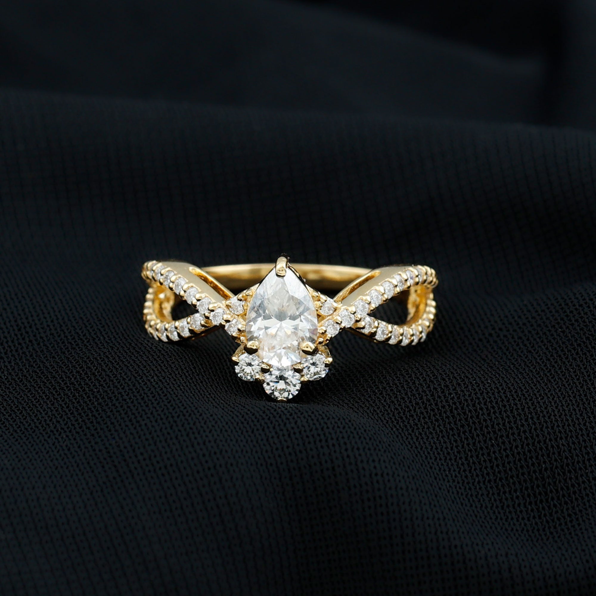 2 CT Pear Cut Cubic Zirconia Crossover Engagement Ring
