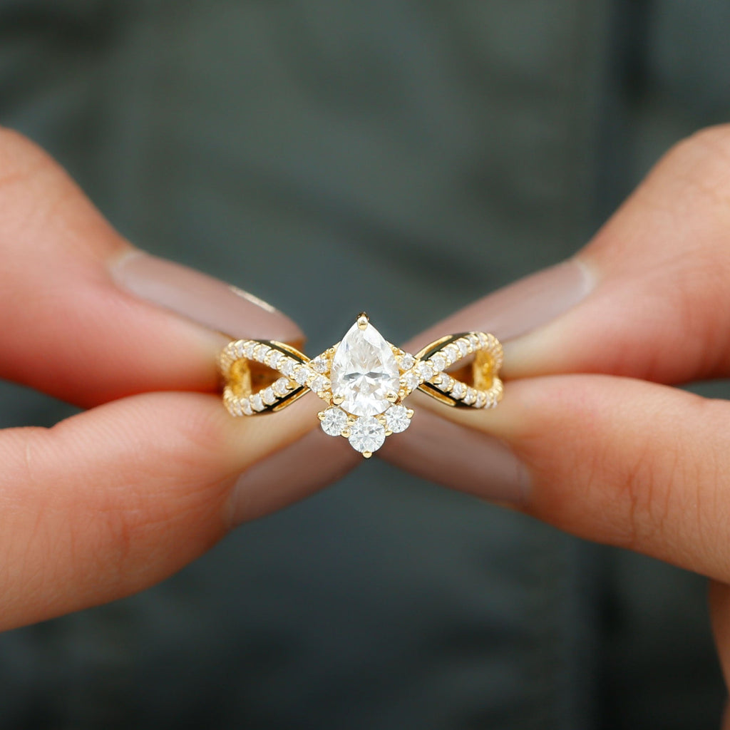 2 CT Pear Cut Cubic Zirconia Crossover Engagement Ring