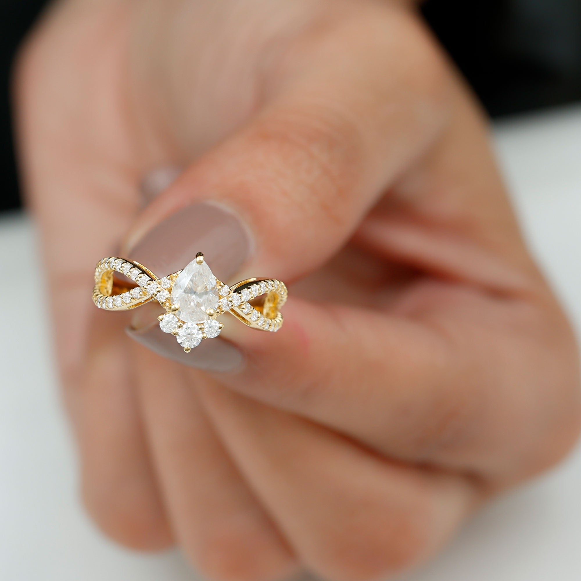 2 CT Pear Cut Cubic Zirconia Crossover Engagement Ring