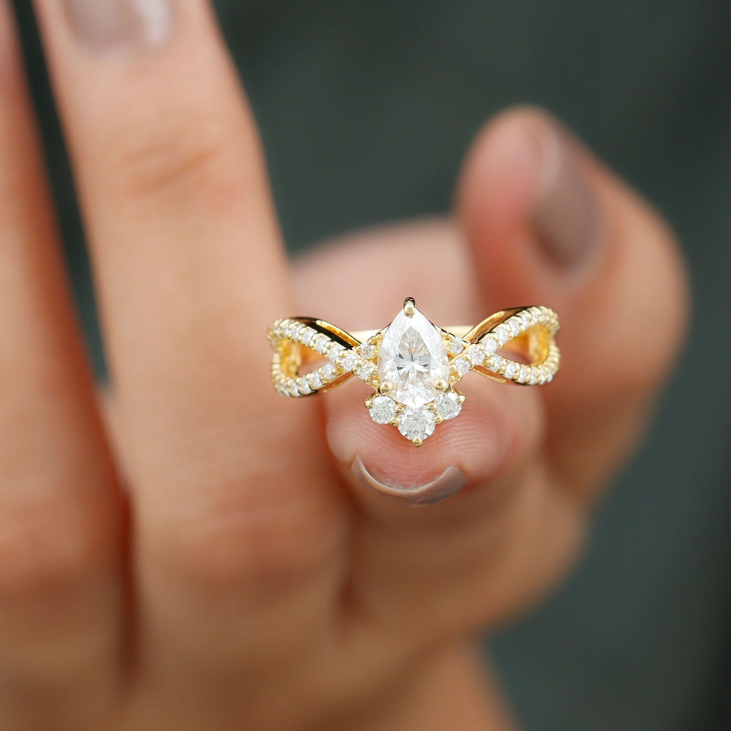 2 CT Pear Cut Cubic Zirconia Crossover Engagement Ring