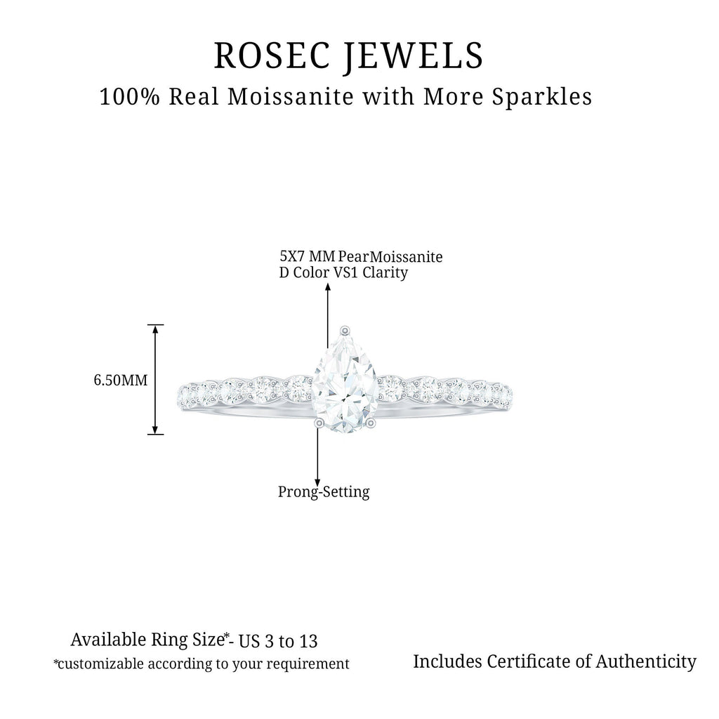 Pear Shape Solitaire Moissanite Promise Ring For Her