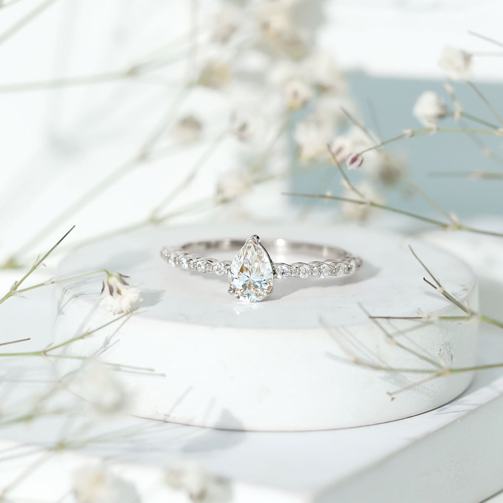 Pear Shape Solitaire Moissanite Promise Ring For Her
