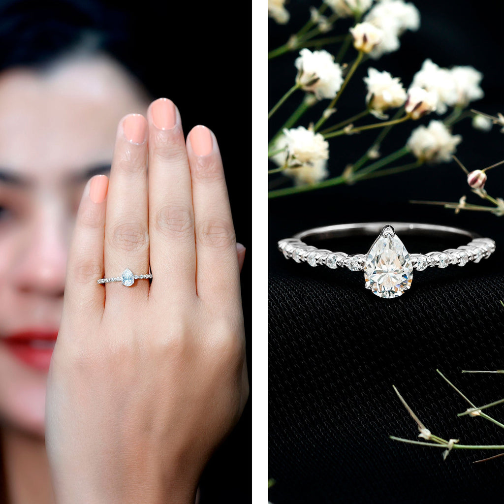 Pear Shape Solitaire Moissanite Promise Ring For Her