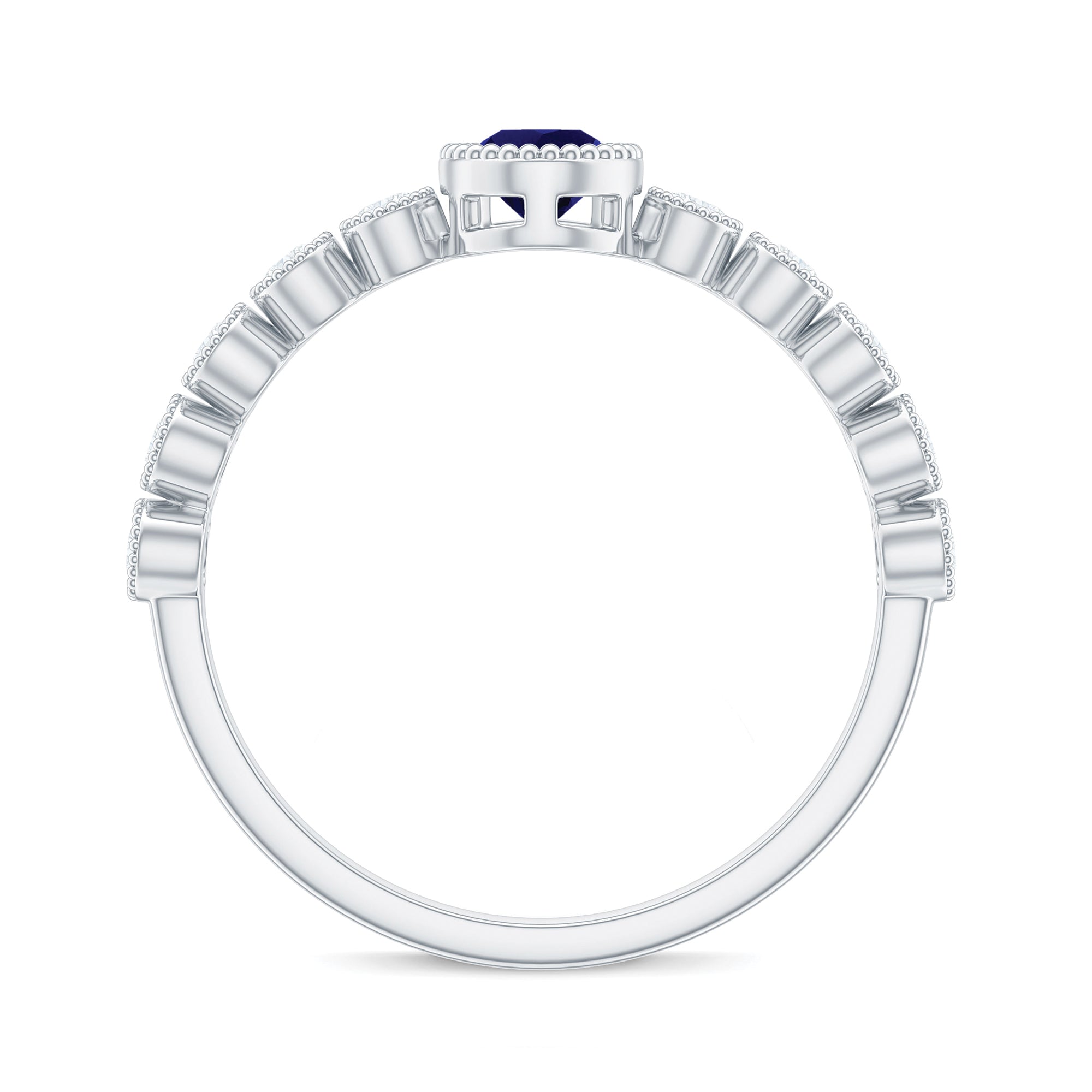 Pear Cut Blue Sapphire Solitaire Ring with Diamond Accent