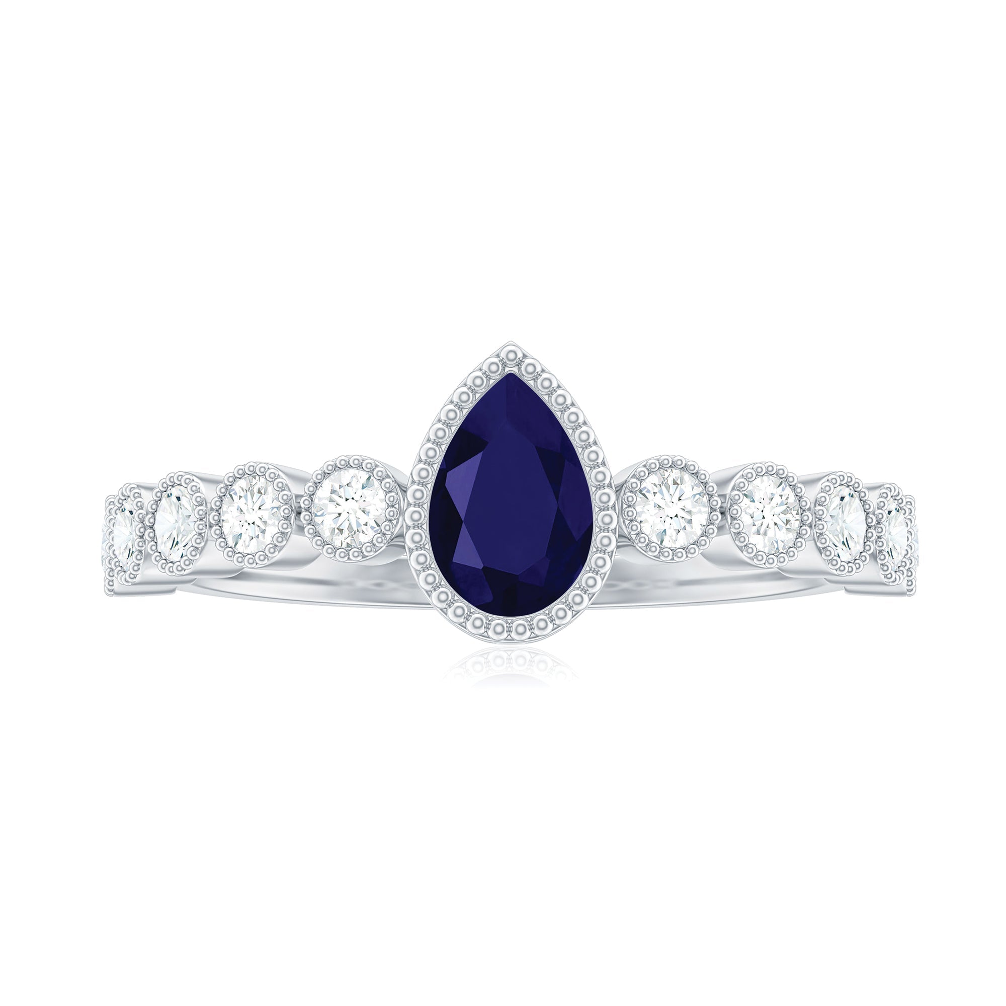 Pear Cut Blue Sapphire Solitaire Ring with Diamond Accent