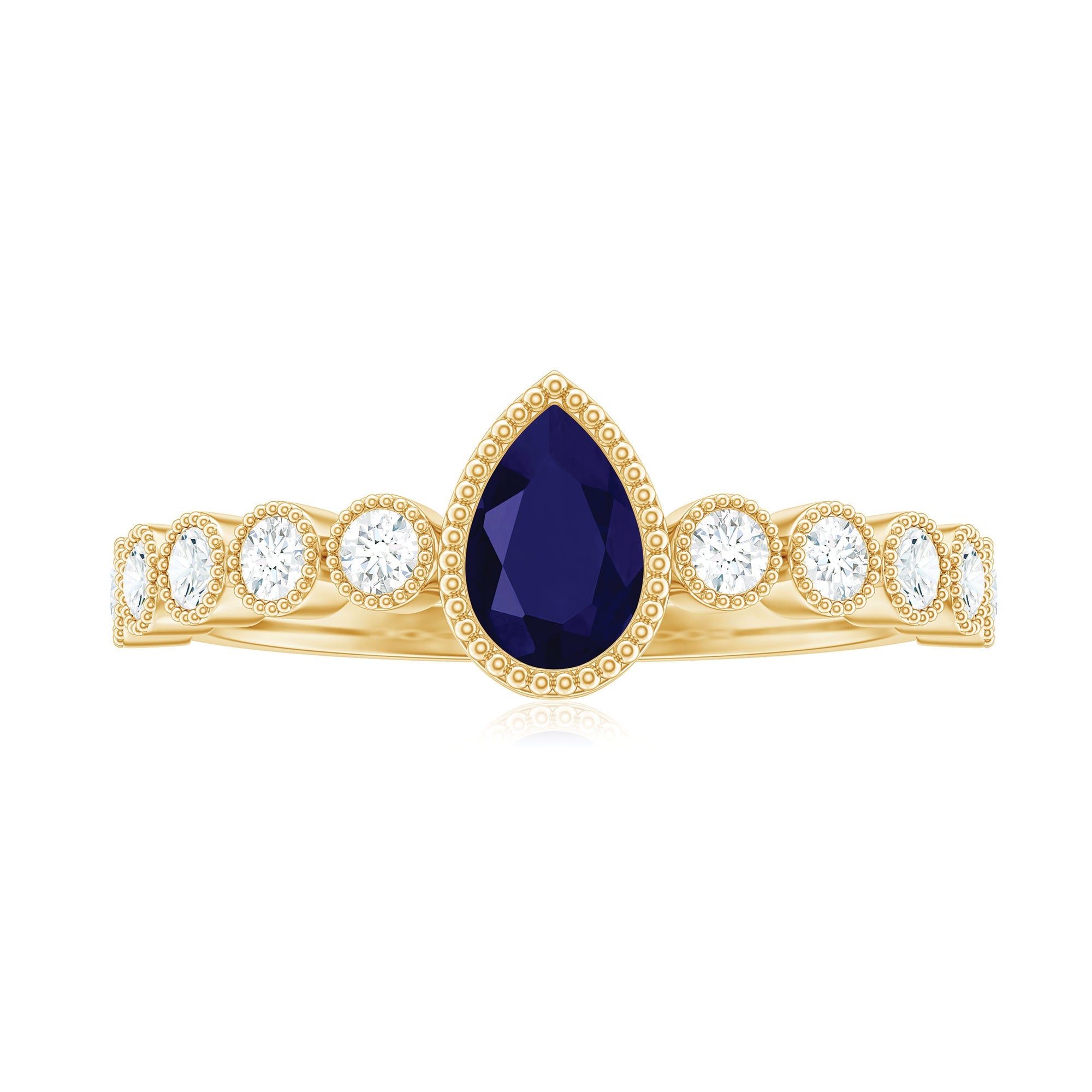 Pear Cut Blue Sapphire Solitaire Ring with Diamond Accent