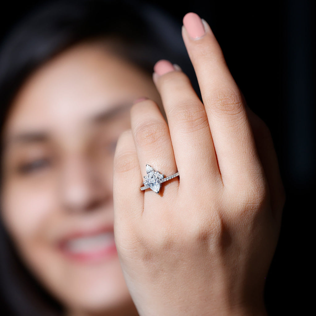 1.50 Ct Pear Shape Moissanite Crown Engagement Ring