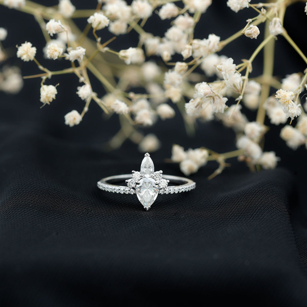 1.50 Ct Pear Shape Moissanite Crown Engagement Ring