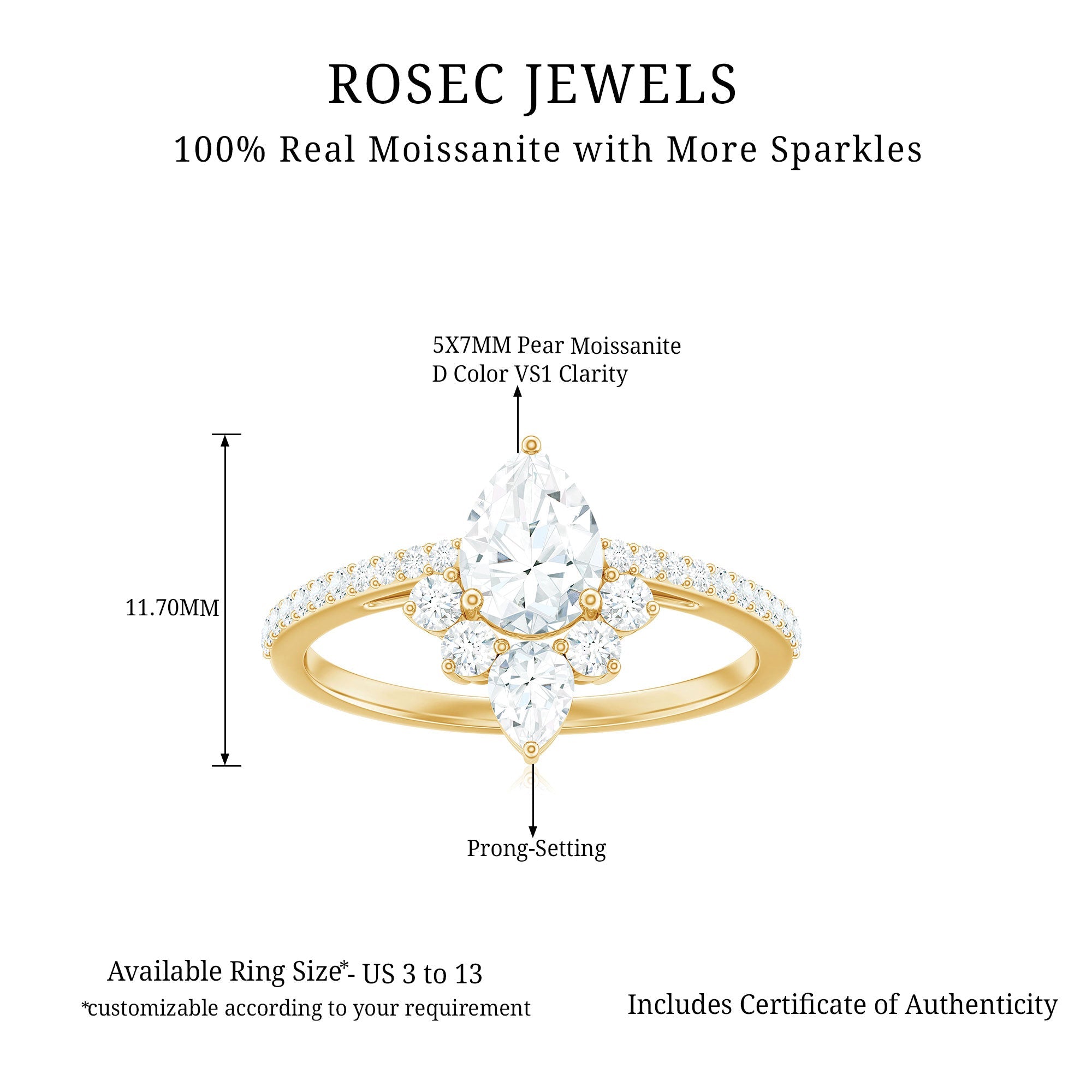 1.50 Ct Pear Shape Moissanite Crown Engagement Ring