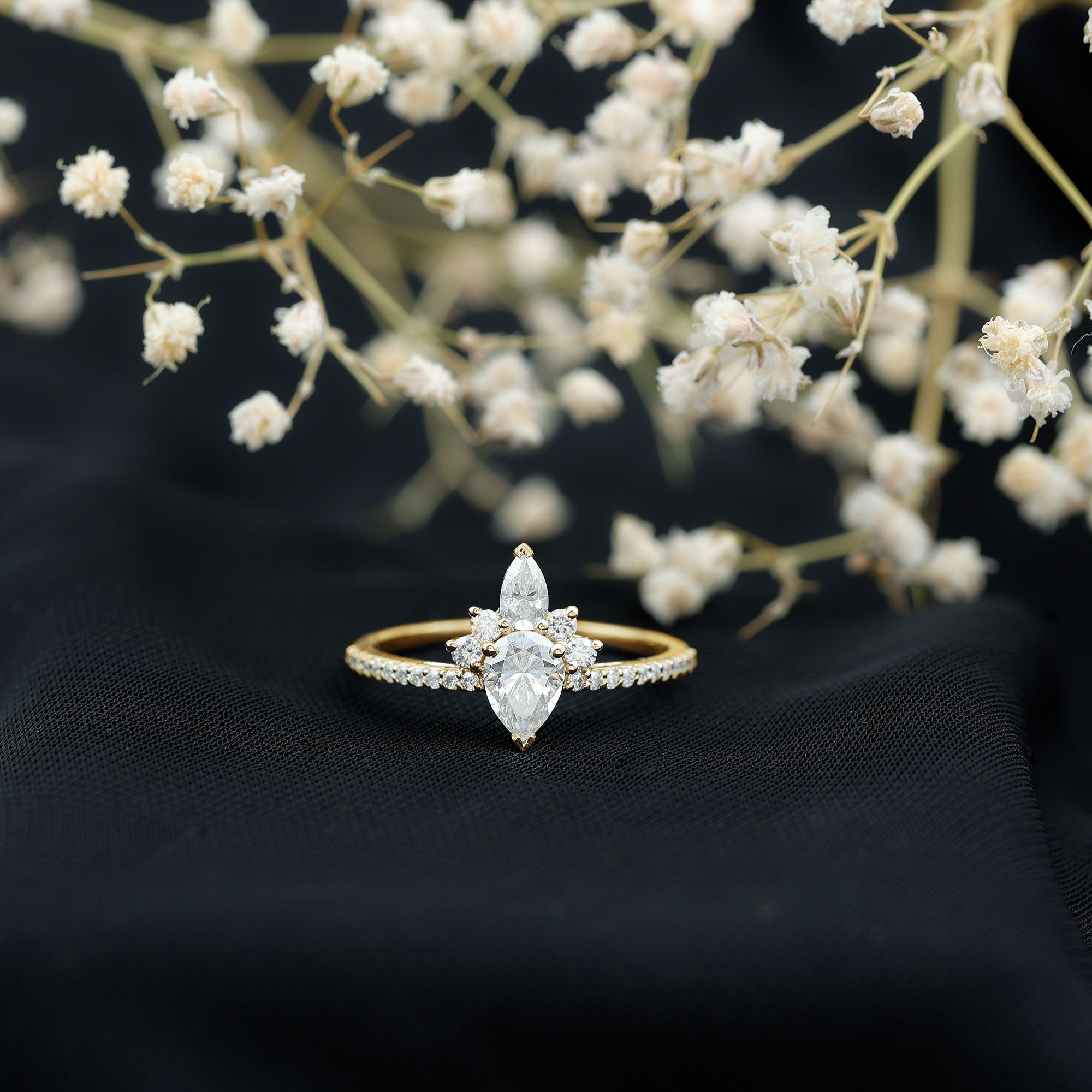 1.50 Ct Pear Shape Moissanite Crown Engagement Ring