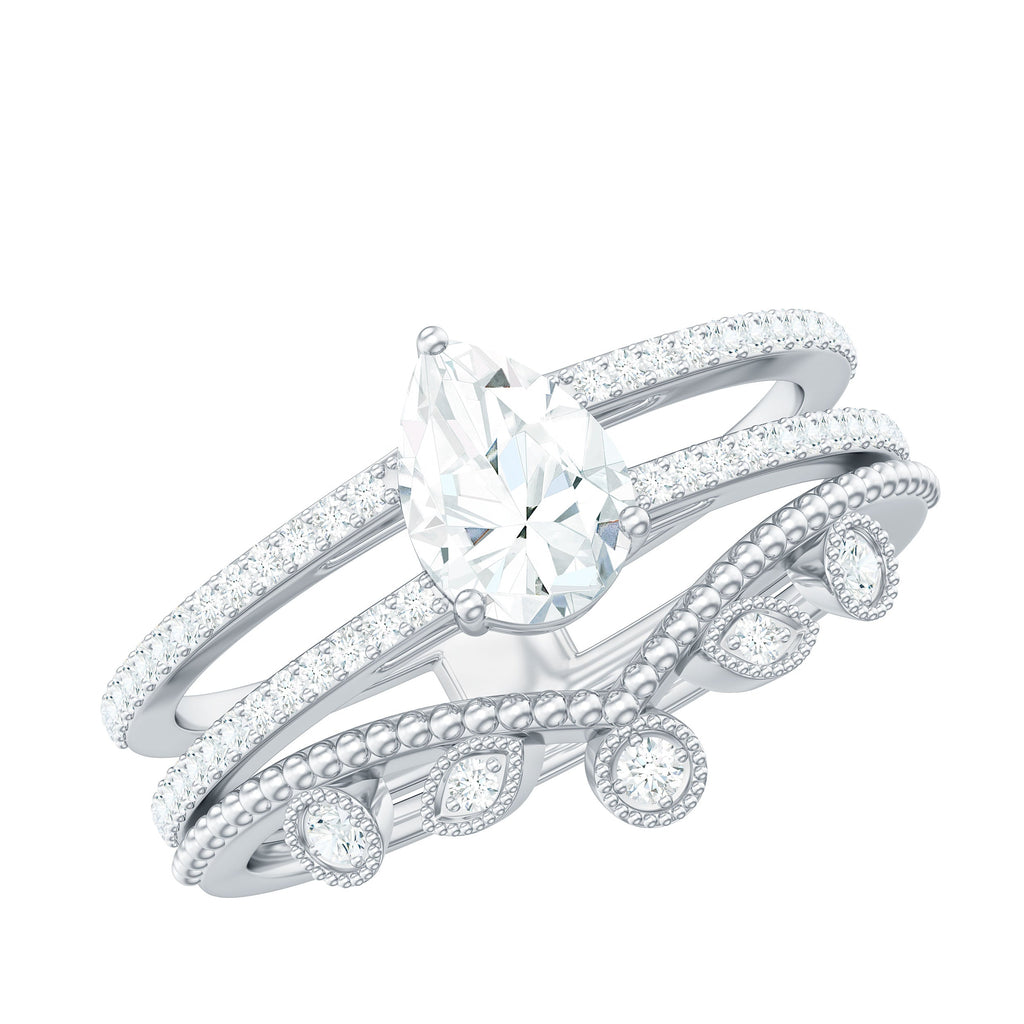 1.50 CT Pear Cut Solitaire Zircon Wedding Ring Set in Gold