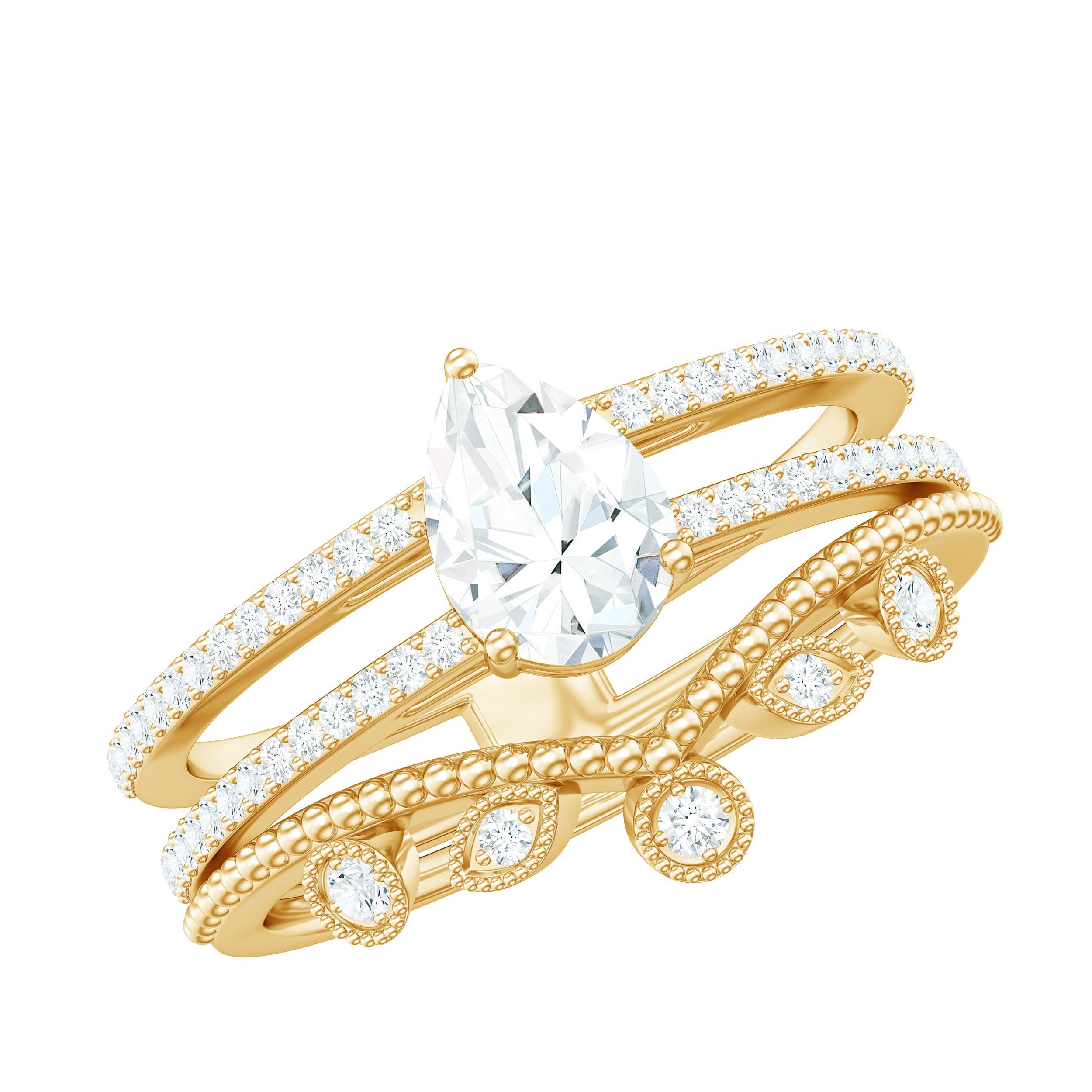 1.50 CT Pear Cut Solitaire Zircon Wedding Ring Set in Gold