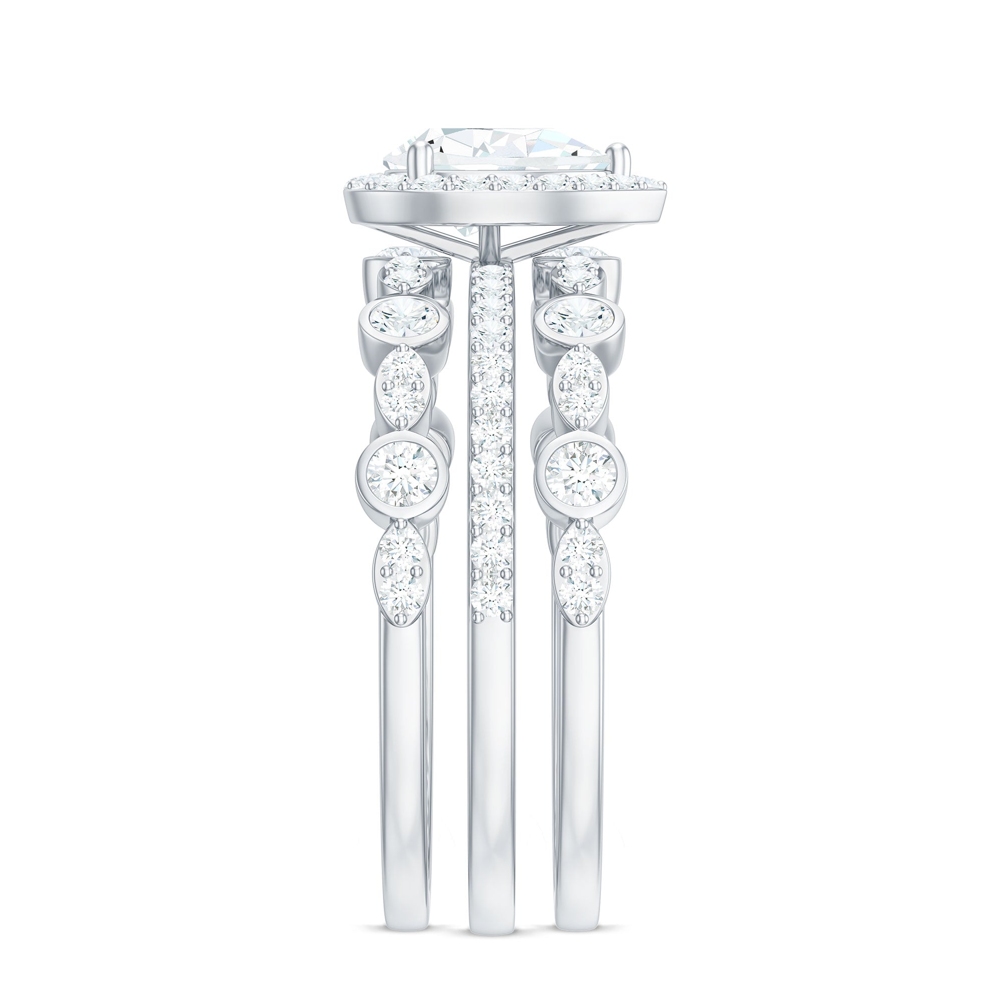 Pear Shaped Moissanite Engagement Ring with 2 Enhancers