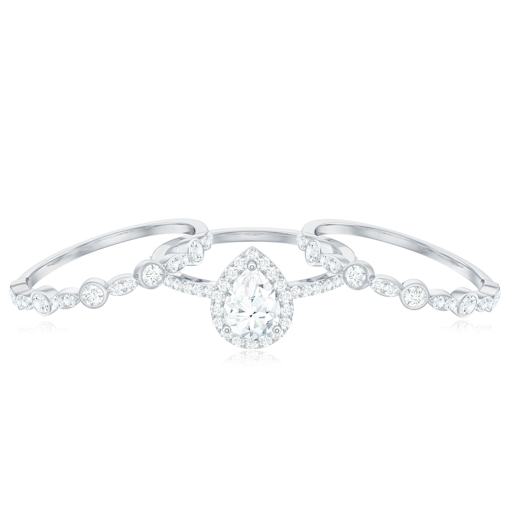 Pear Shaped Moissanite Engagement Ring with 2 Enhancers
