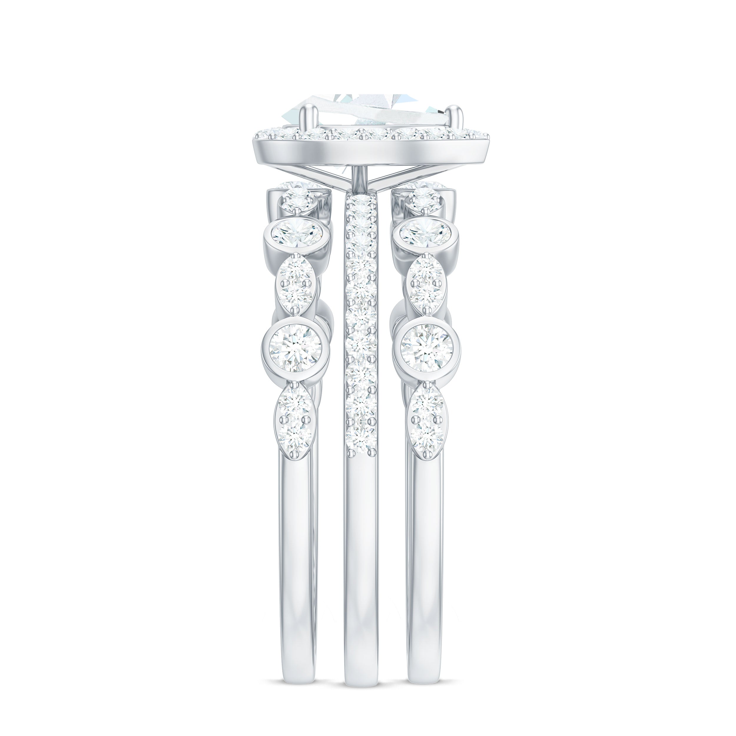 2.25 CT Teardrop Zircon Trio Wedding Ring Set in Gold