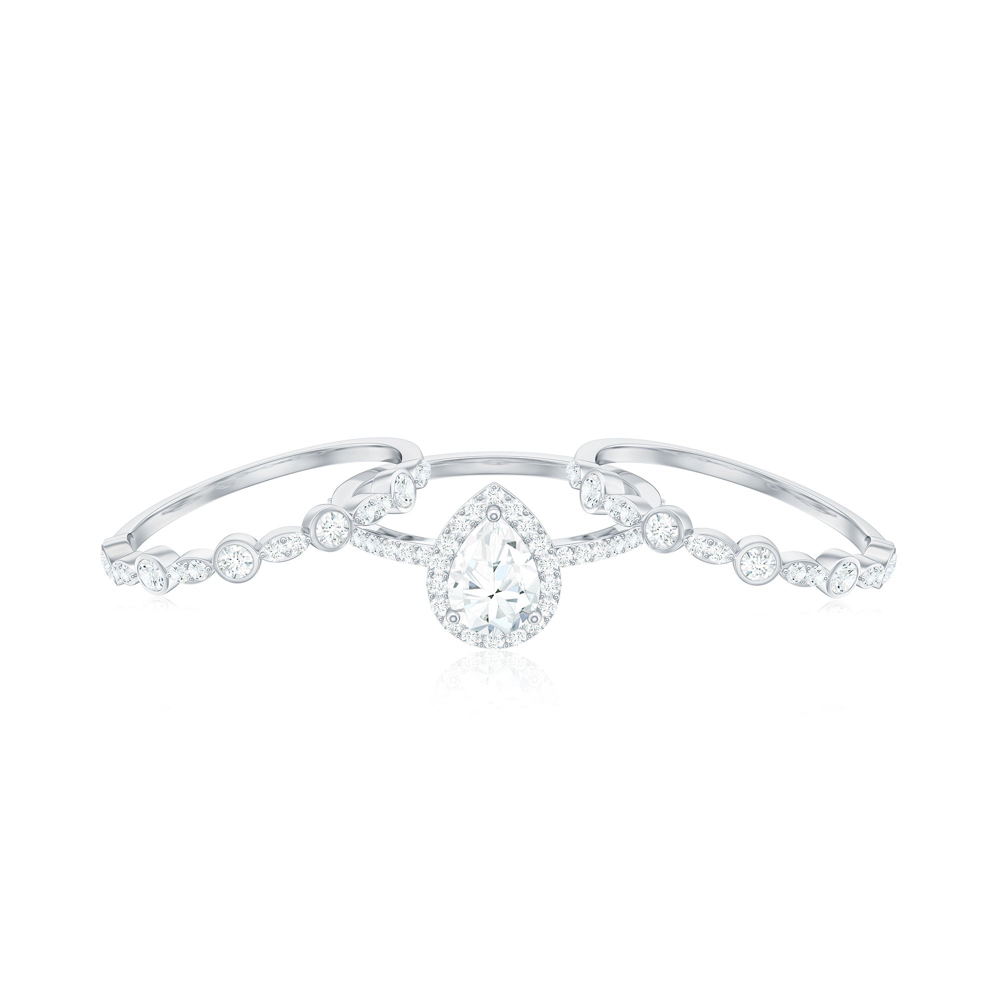 2.25 CT Teardrop Zircon Trio Wedding Ring Set in Gold