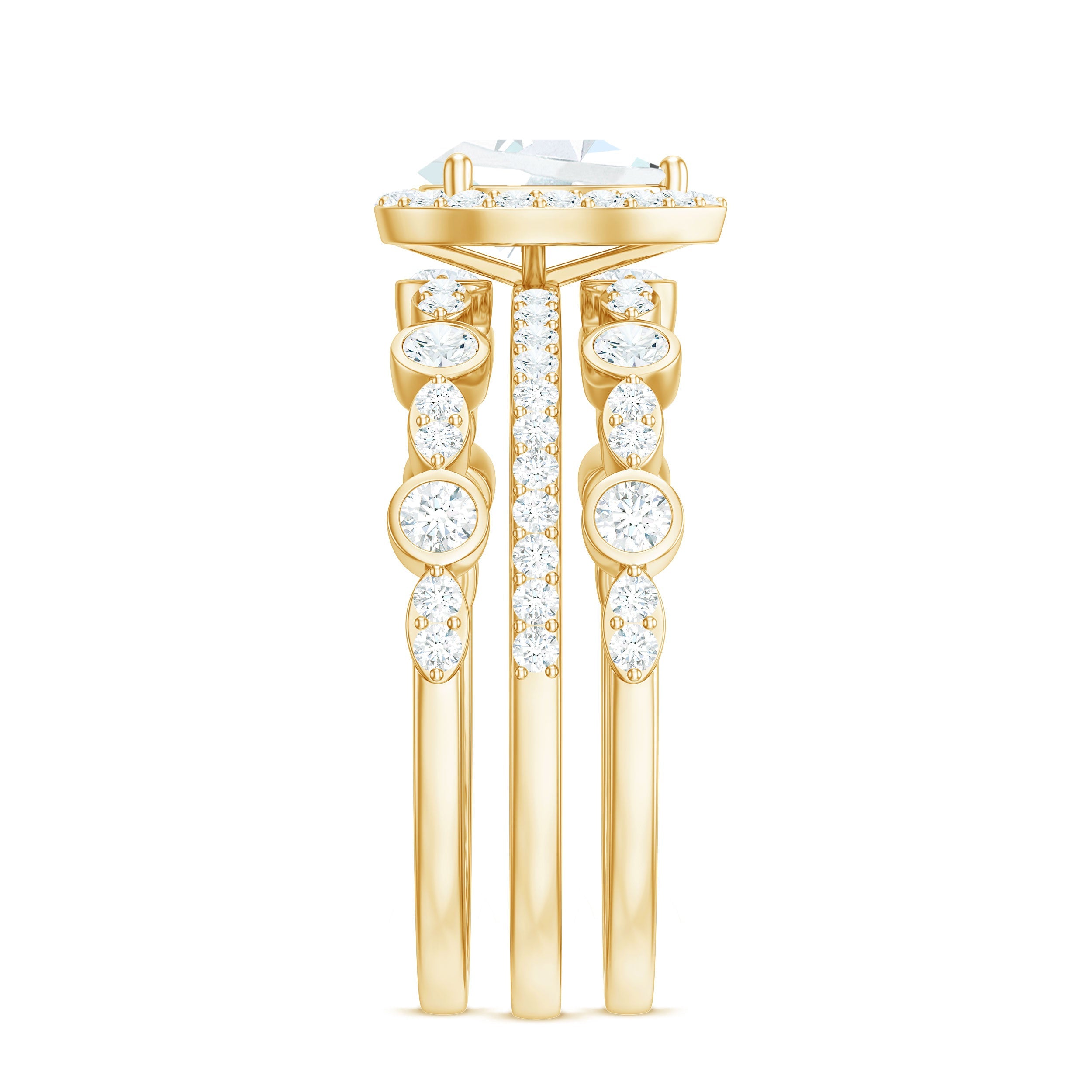 2.25 CT Teardrop Zircon Trio Wedding Ring Set in Gold