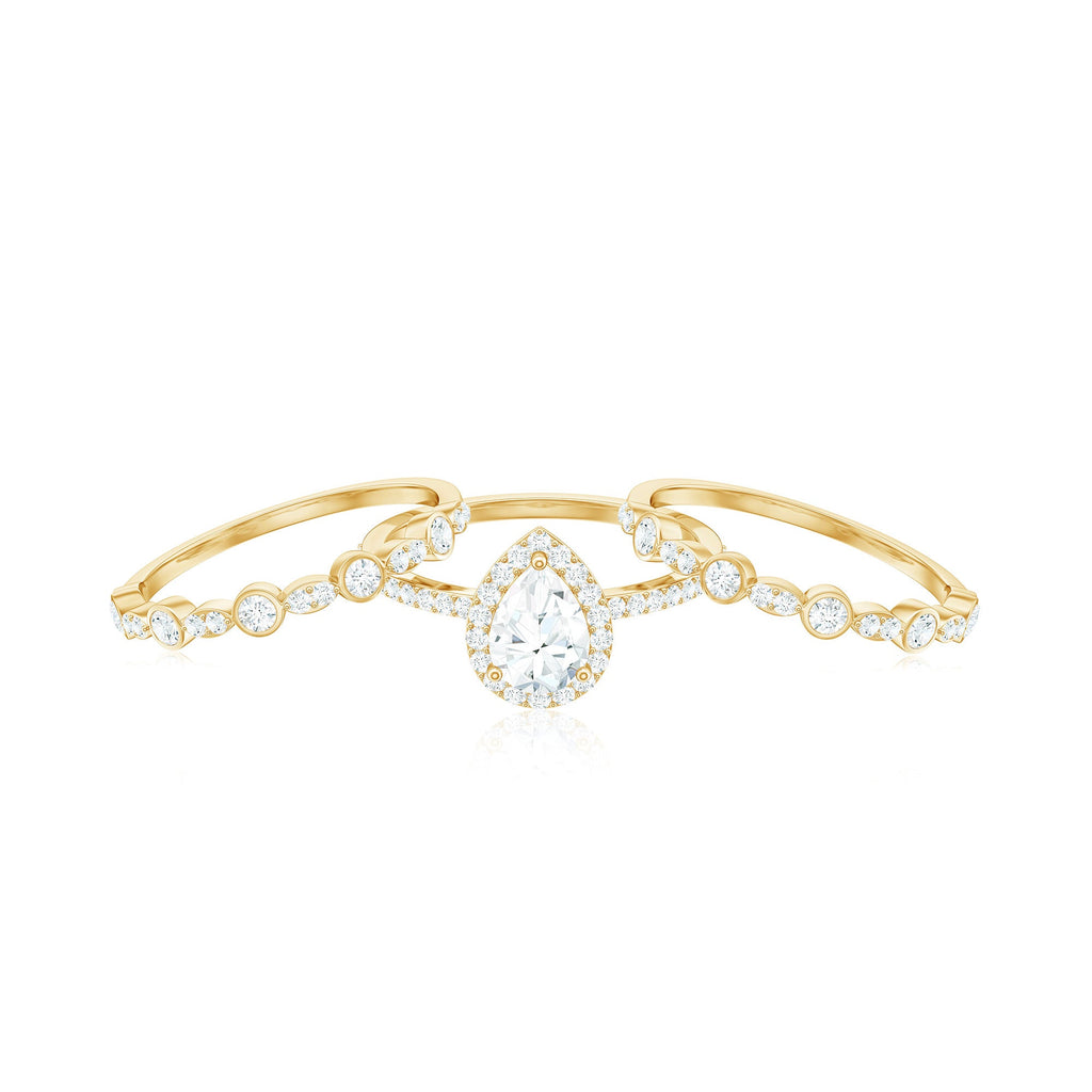 2.25 CT Teardrop Zircon Trio Wedding Ring Set in Gold