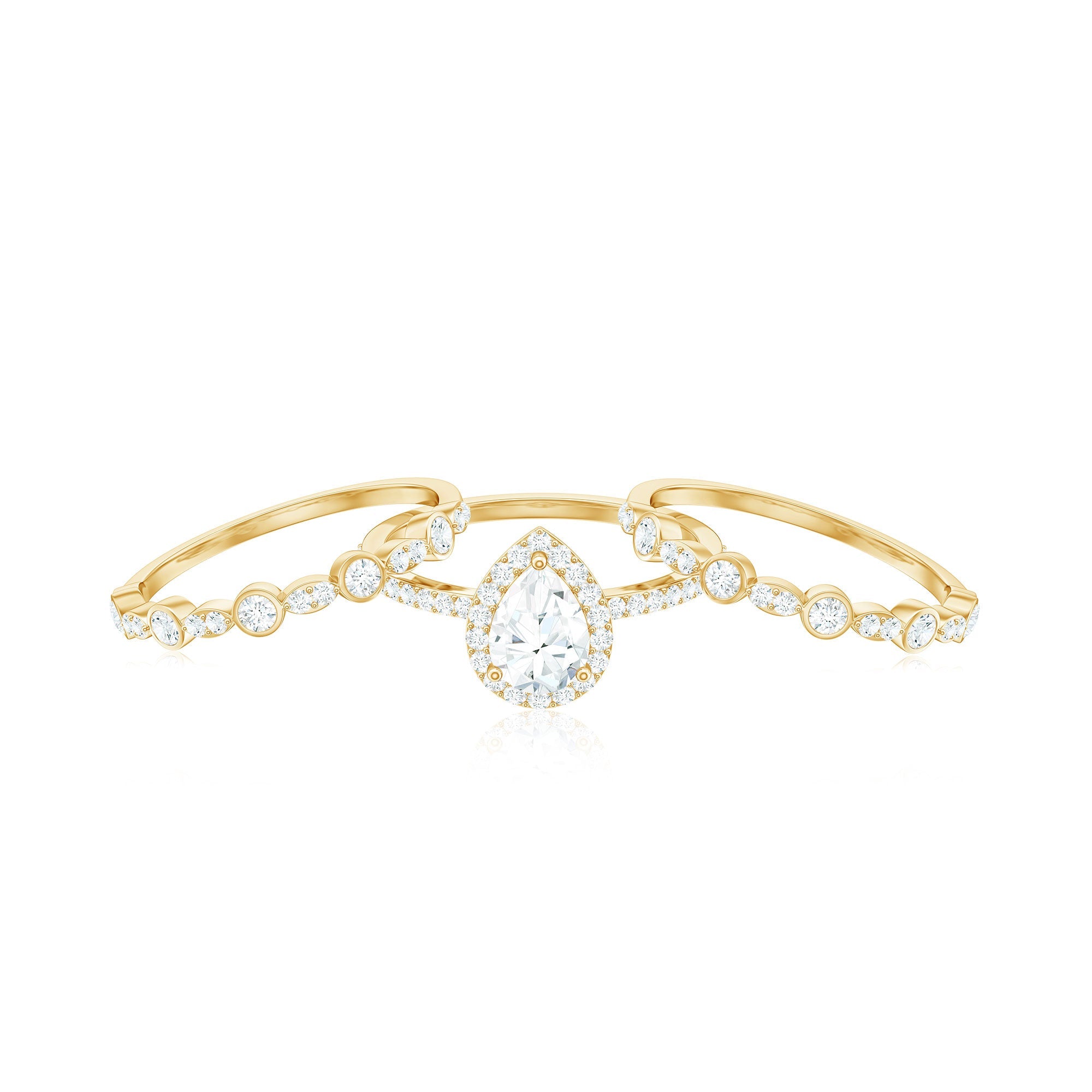 2.25 CT Teardrop Zircon Trio Wedding Ring Set in Gold