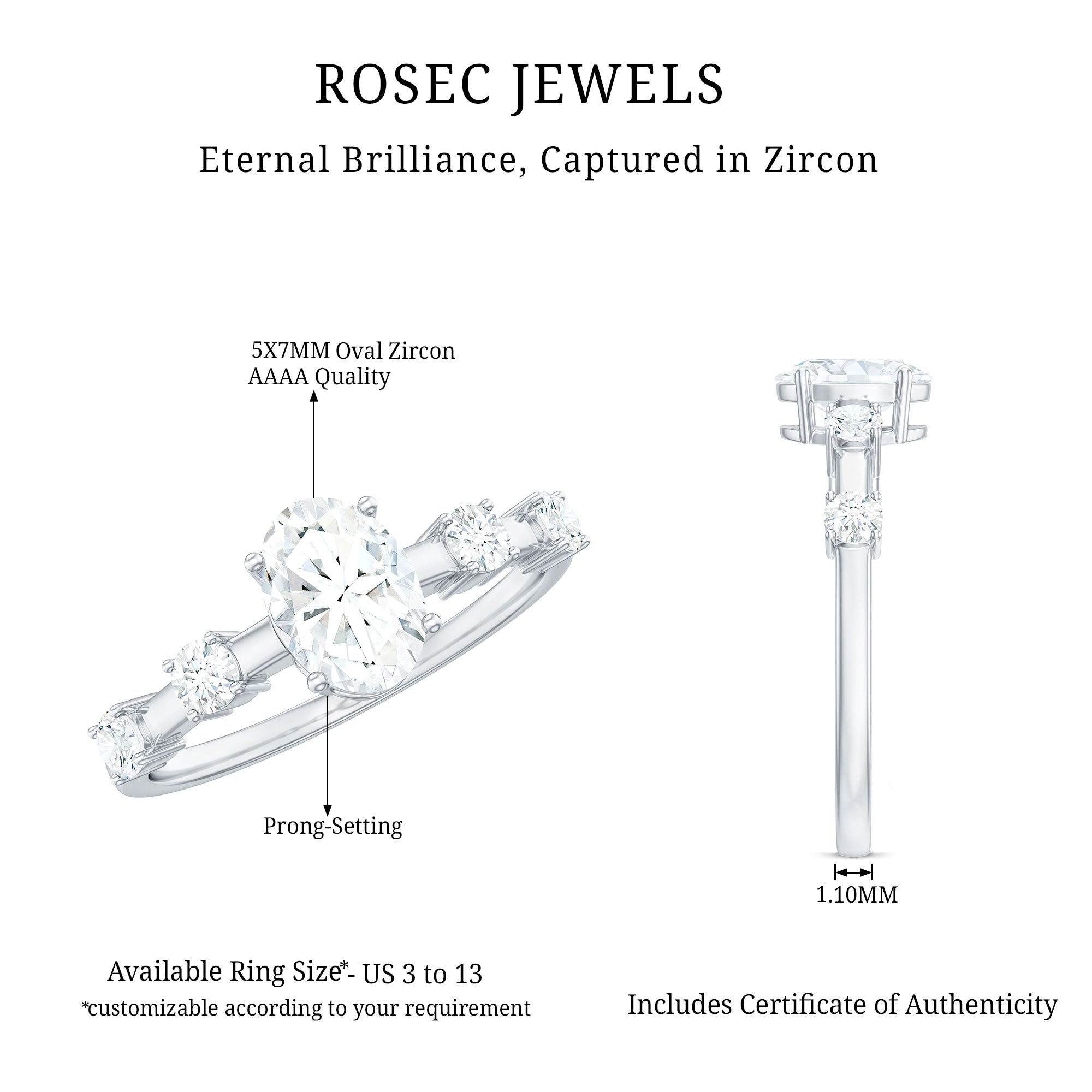 1.75 CT Oval Zircon Solitaire Engagement Ring in Gold