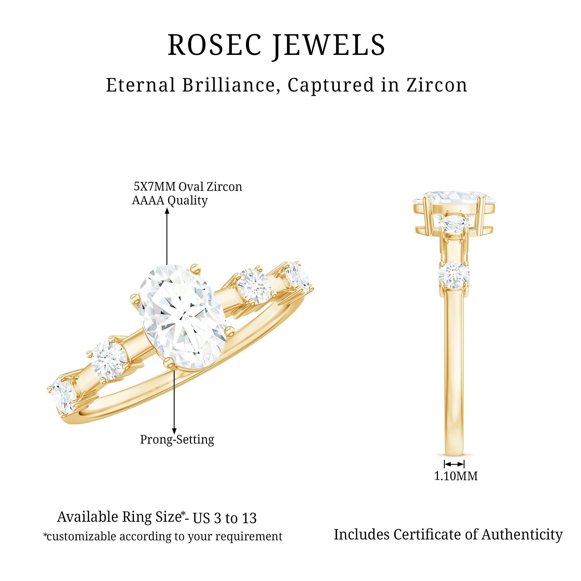 1.75 CT Oval Zircon Solitaire Engagement Ring in Gold
