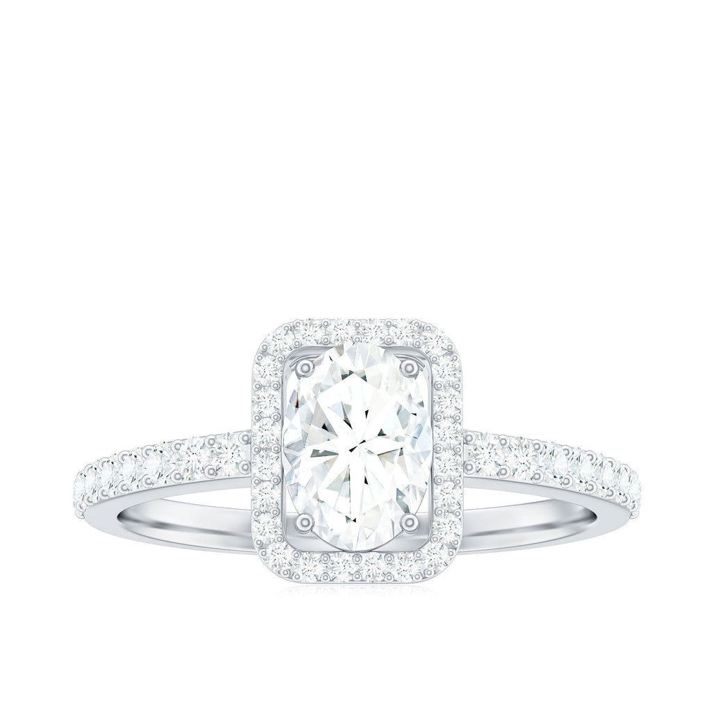 2 CT Oval Cut Zircon Halo Engagement Ring with Side Stones