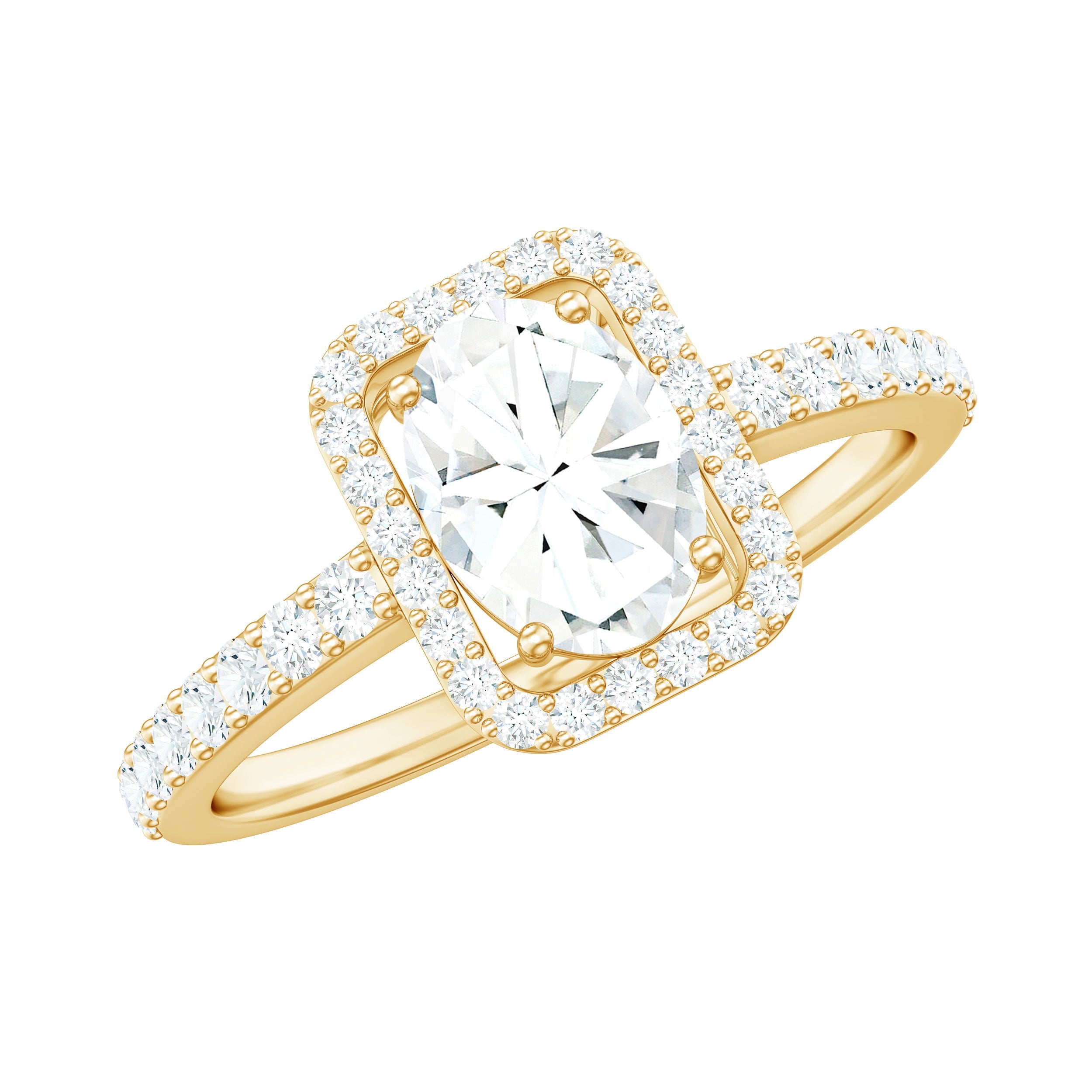 2 CT Oval Cut Zircon Halo Engagement Ring with Side Stones