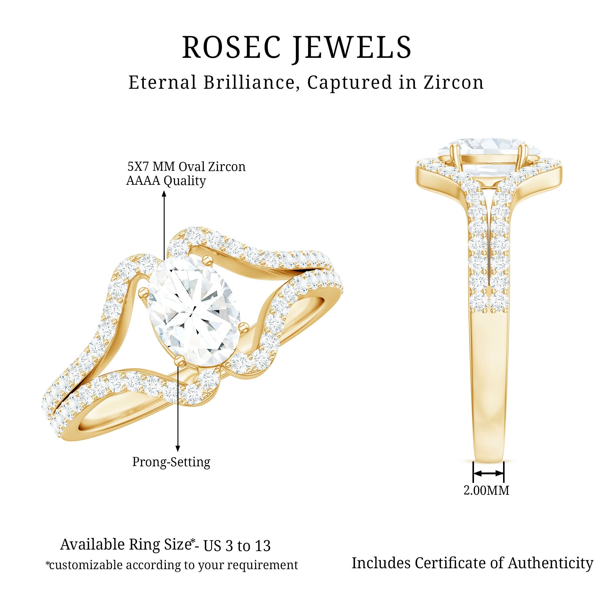 2.25 CT Oval Cut Zircon Engagement Ring with Split Shank