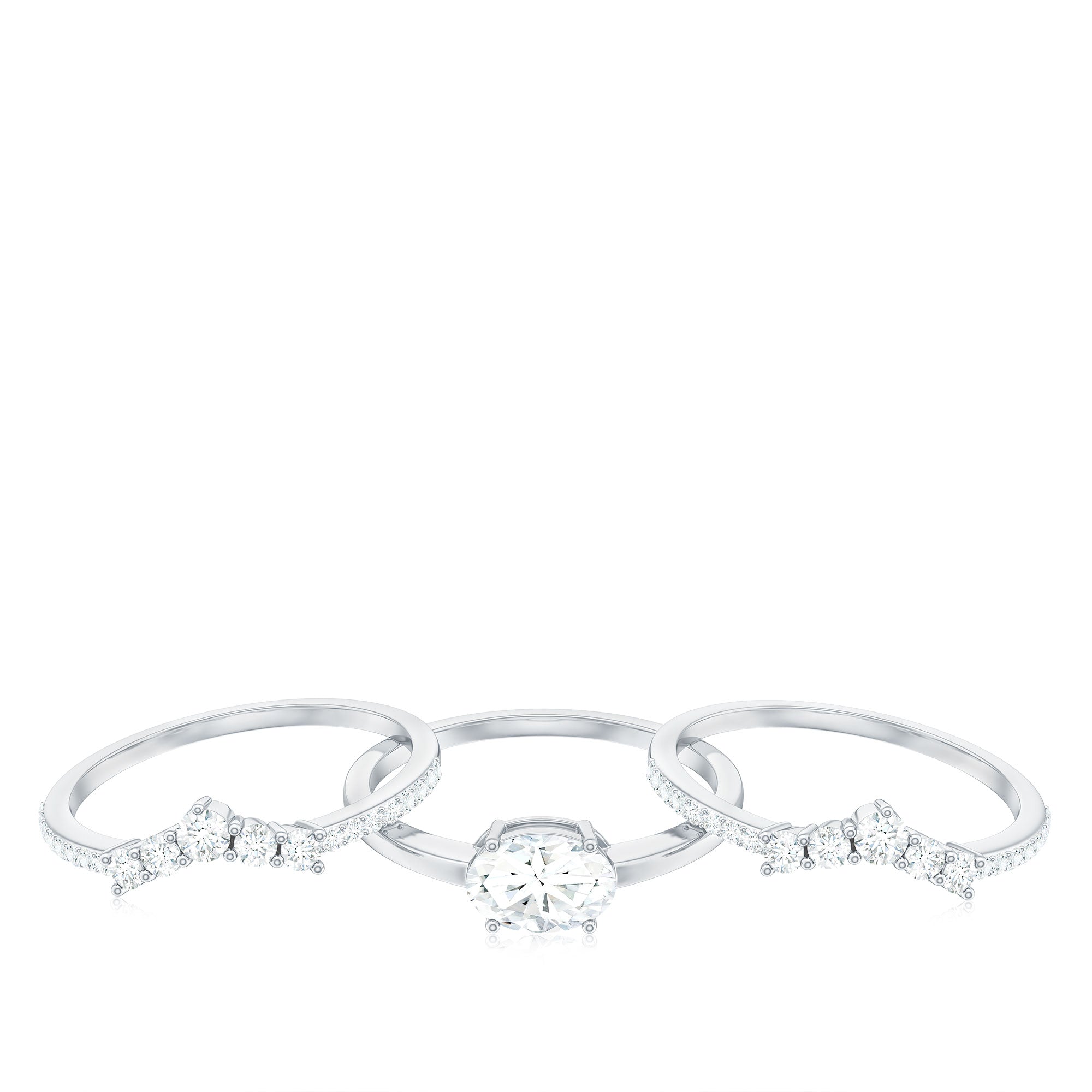 2.25 CT Oval Zircon Trio Wedding Ring Set in Gold