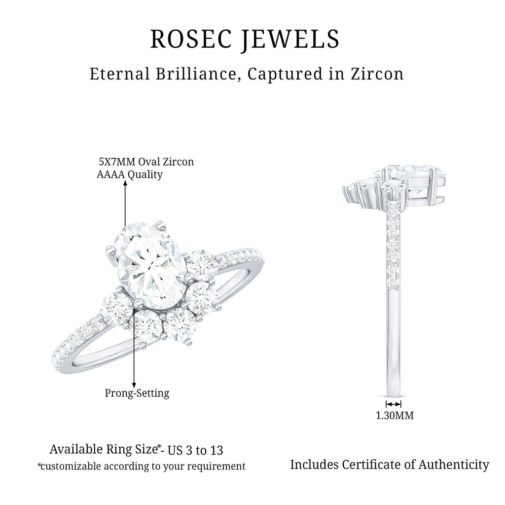 2 CT Oval Cubic Zirconia Engagement Ring with Half Halo