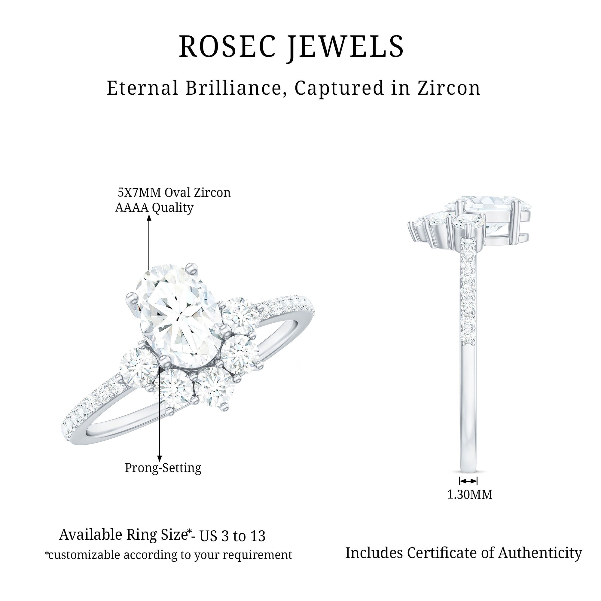 2 CT Oval Cubic Zirconia Engagement Ring with Half Halo