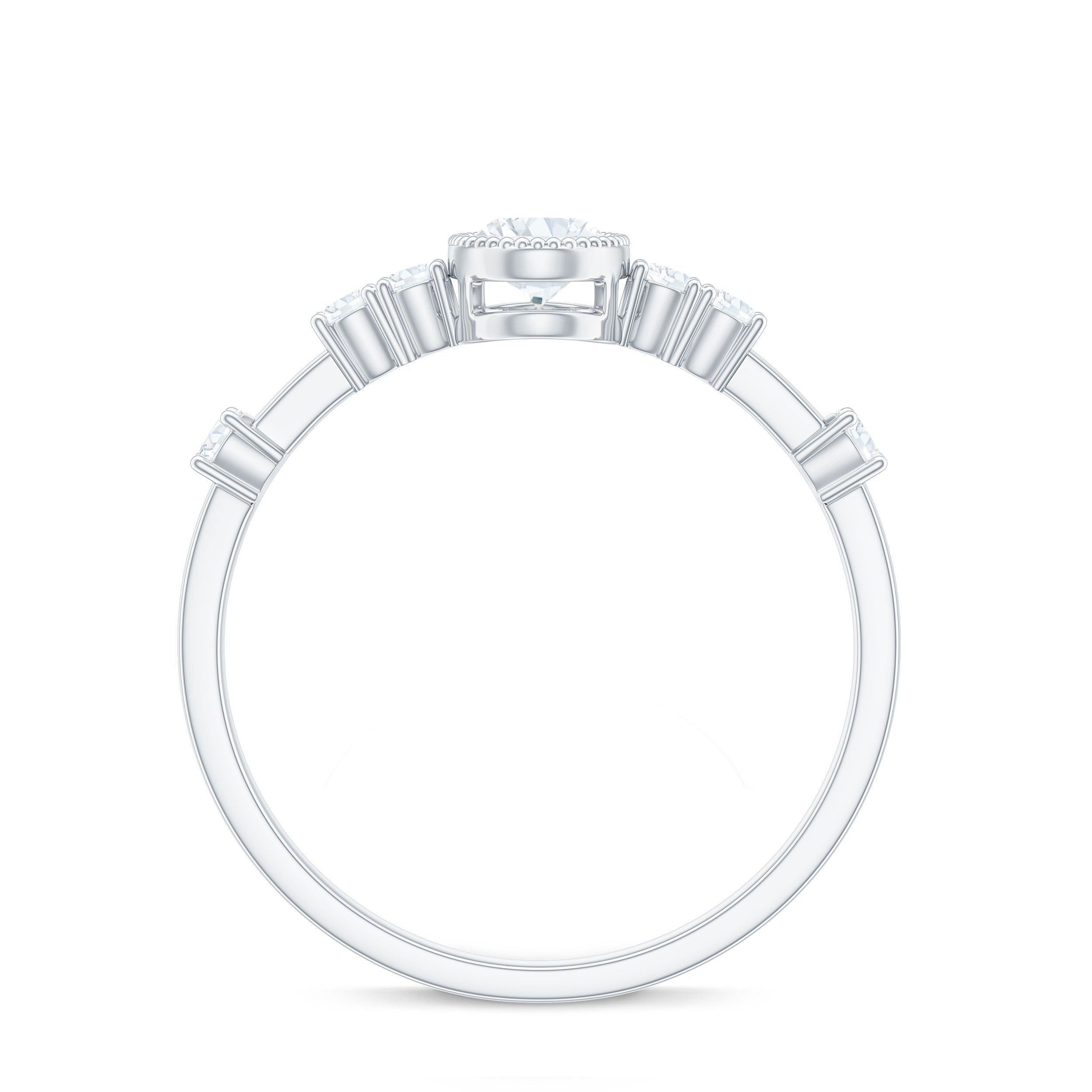 Oval Shape Zircon Solitaire Engagement Ring with Side Stones